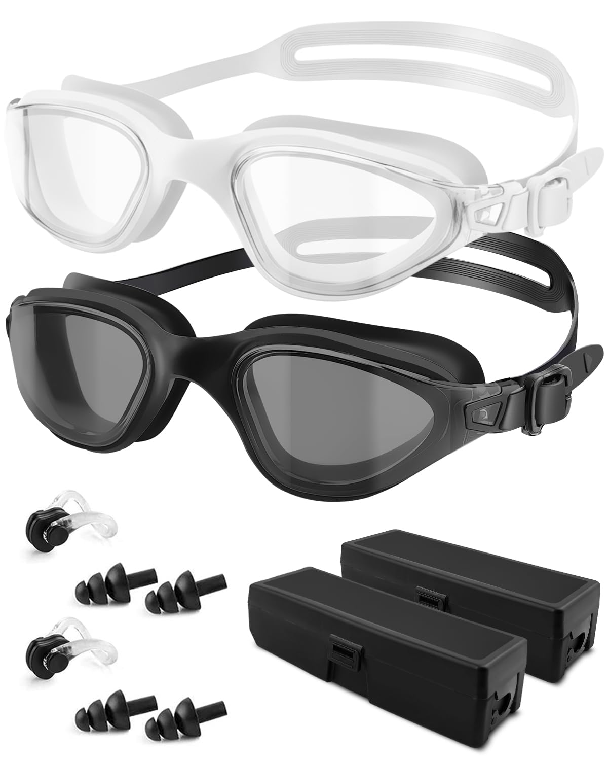 Upgrade Anti-Fog Swimming Goggles Adults 2 Pack Providing UV Protection and Secure fit Ensuring a Leak-free Swimming Experience Suitable for Both Men and Women Black and White โ image 1