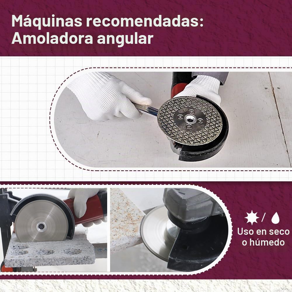 Disco Diamante para Porcelánico 125mm - Disco de Corte para Cortar y Moler Granito Mármol Cerámica Azulejos Cuarzo, Brida M14