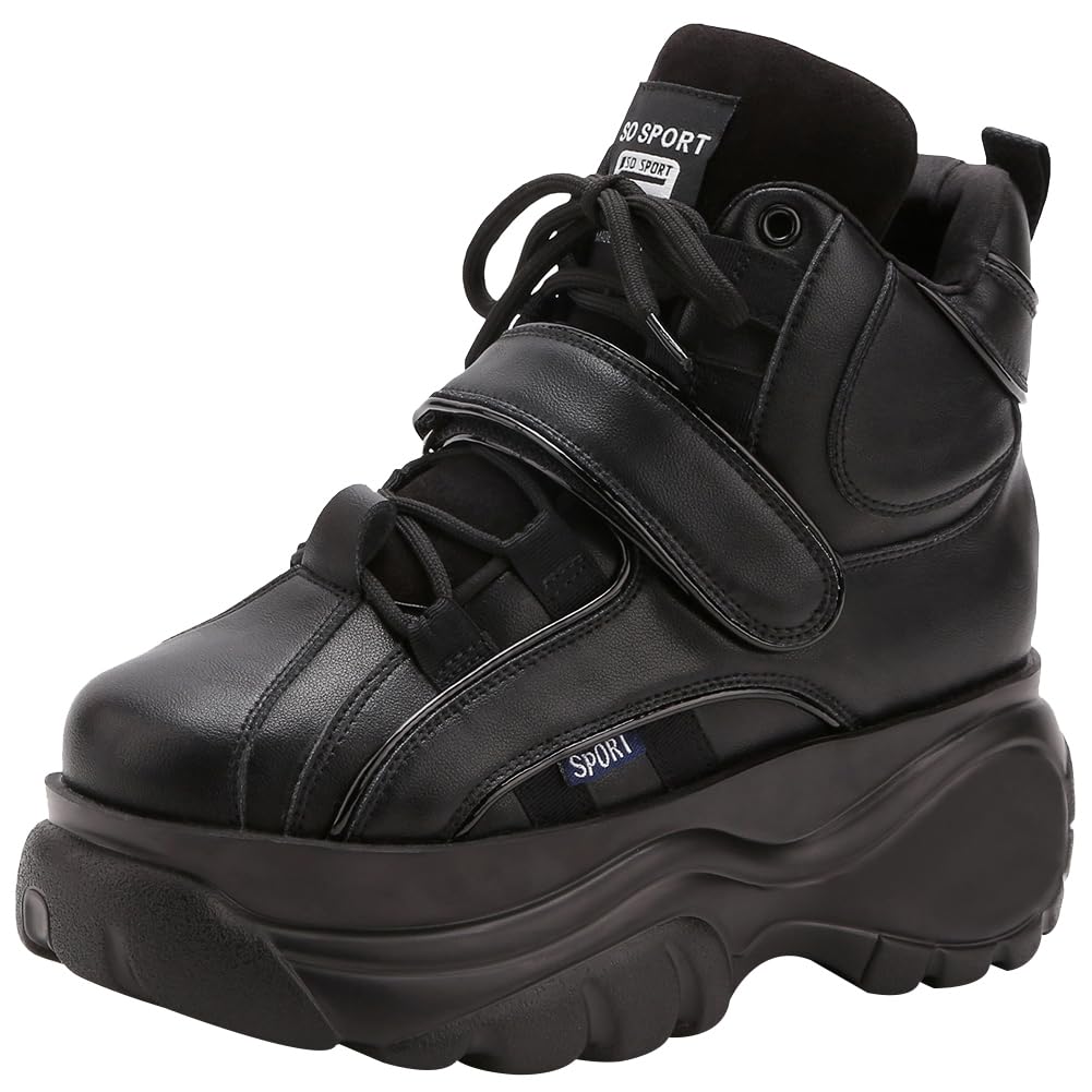 Jamron Mujer Gótico Punk High/Low Top Plataforma Zapatillas Chunky con Cordones Zapatillas de Deporte de Cuña