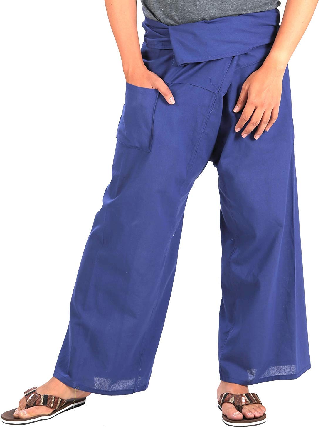 Whitewhale Mens Lightweight Cotton Thai Fisherman Pants Summer Hippie Yoga Pants Blue