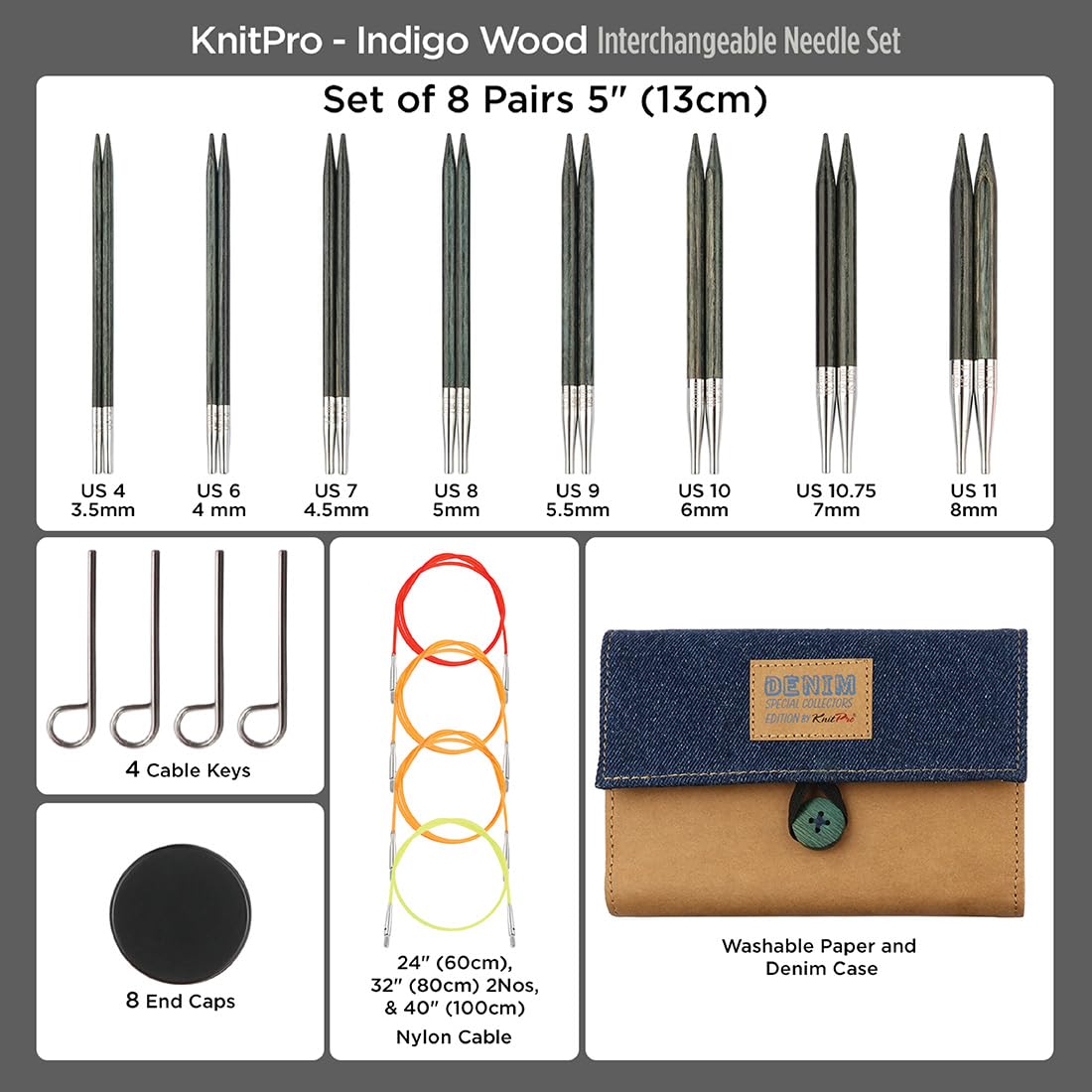 KnitPro - KnitPro Special Edition Holz Indigo Austauschbar Nadel Setzen - 1 Setzen