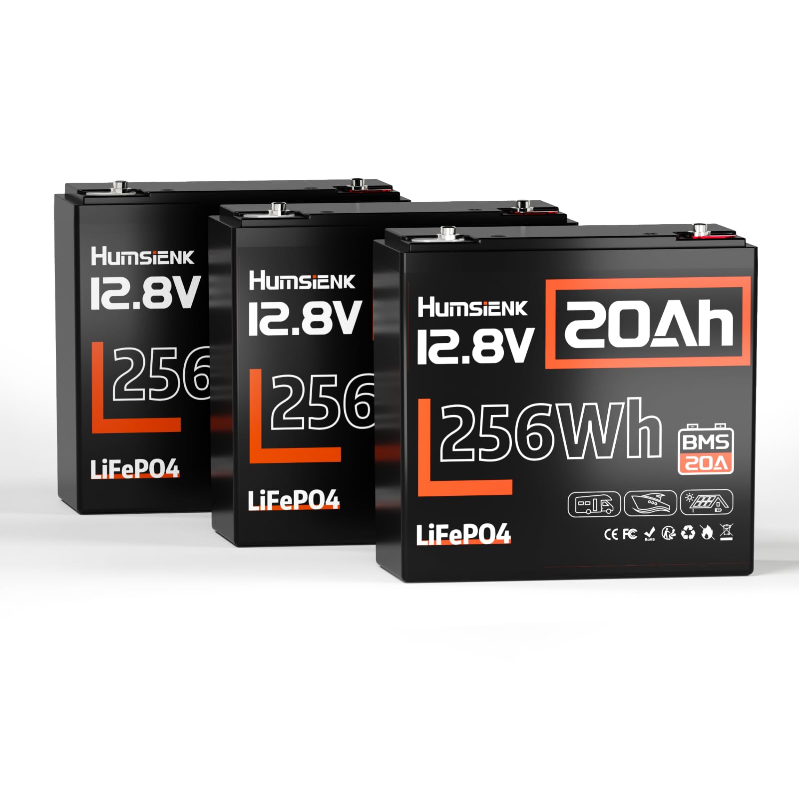 HumsiENK 2 Packs Batteria LiFePO4 12V 20Ah, 6000+ Cicli, BMS 20A Integrato, 2,6kg l'una, Collegamento in Parallelo per 40Ah o in Serie per 24V, Ideale per Camper, Barche, Solare e Backup Domestico