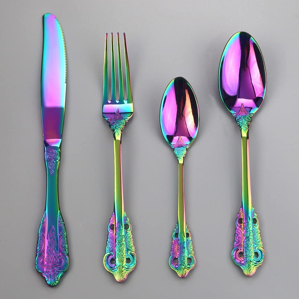 Set di coltelli e posate, Set di posate in argento, 16 pezzi, in 304(Rainbow)
