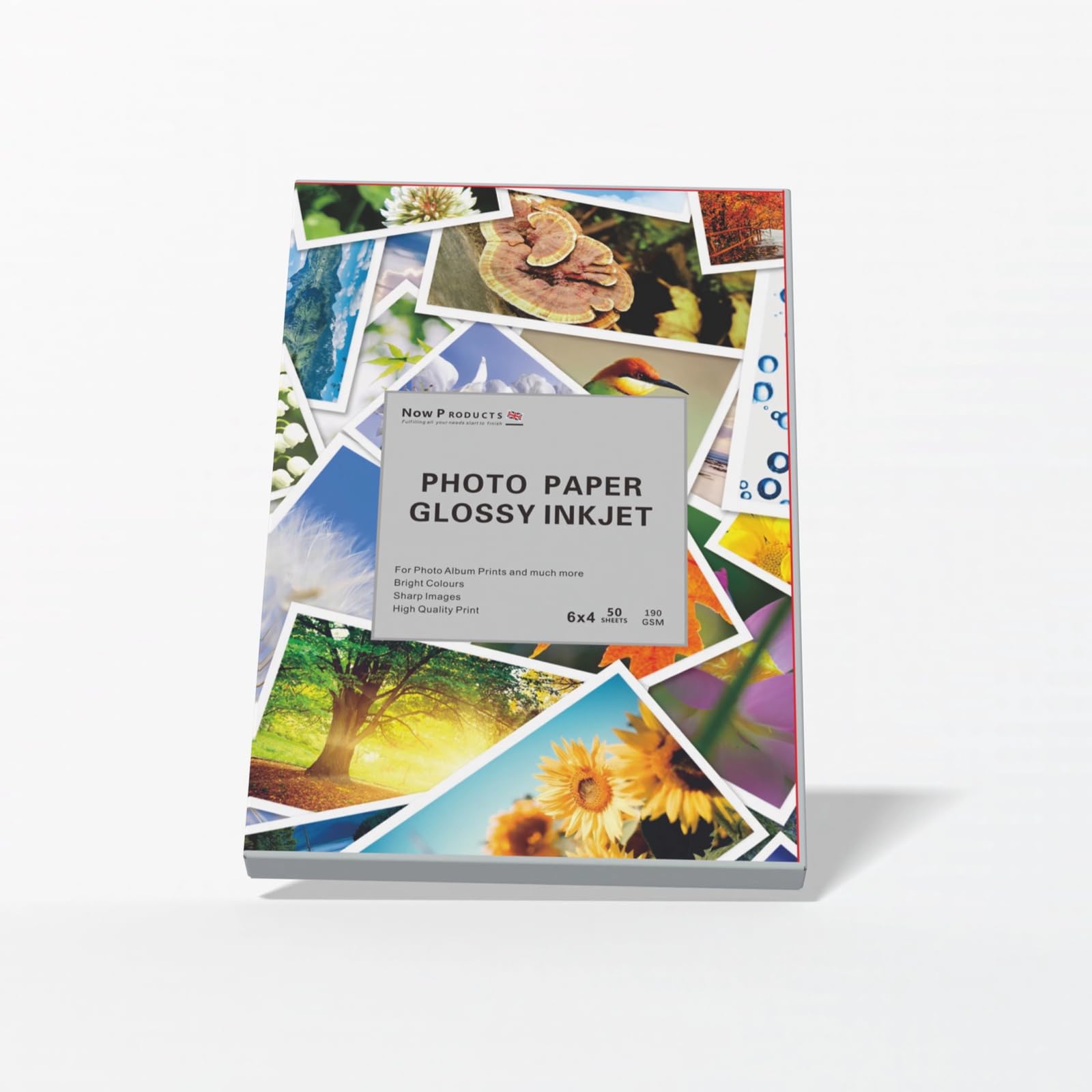 Now Products Glossy Photo Paper 6x4, 190 GSM, Everyday Inkjet Printing, Smudge & Water Resistant, Instant Dry, Compatible with HP, Canon, Epson & More, High Gloss Finish, Vivid Colours(50 Sheets)