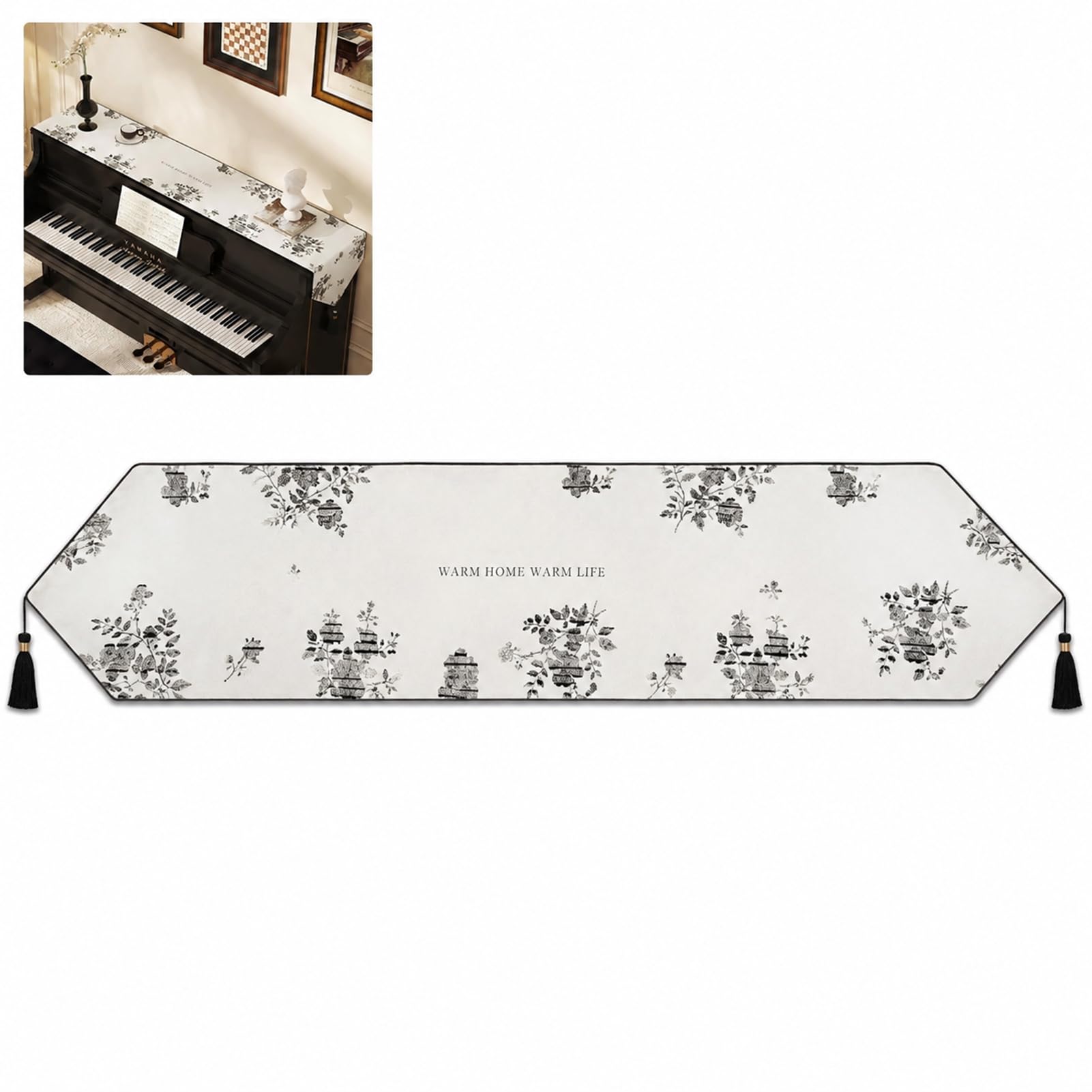 ZeptiHOM Piano Cover Luxury Runner for Upright Piano, Musical Instruments & Dresser - Waterproof Table Runner for Home Living Room TV Cabinet Dust Cover (30 * 200cm,E)