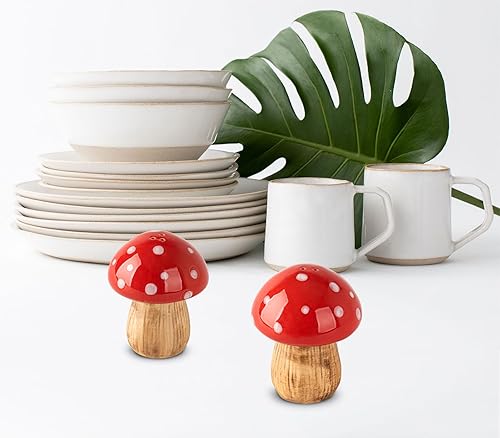 Miniatura 2 de Juego de salero y pimentero de setas de cerámica, salero y pimentero, contenedor de sal roja, juego de salero para cocina, tarro de sal y pimienta