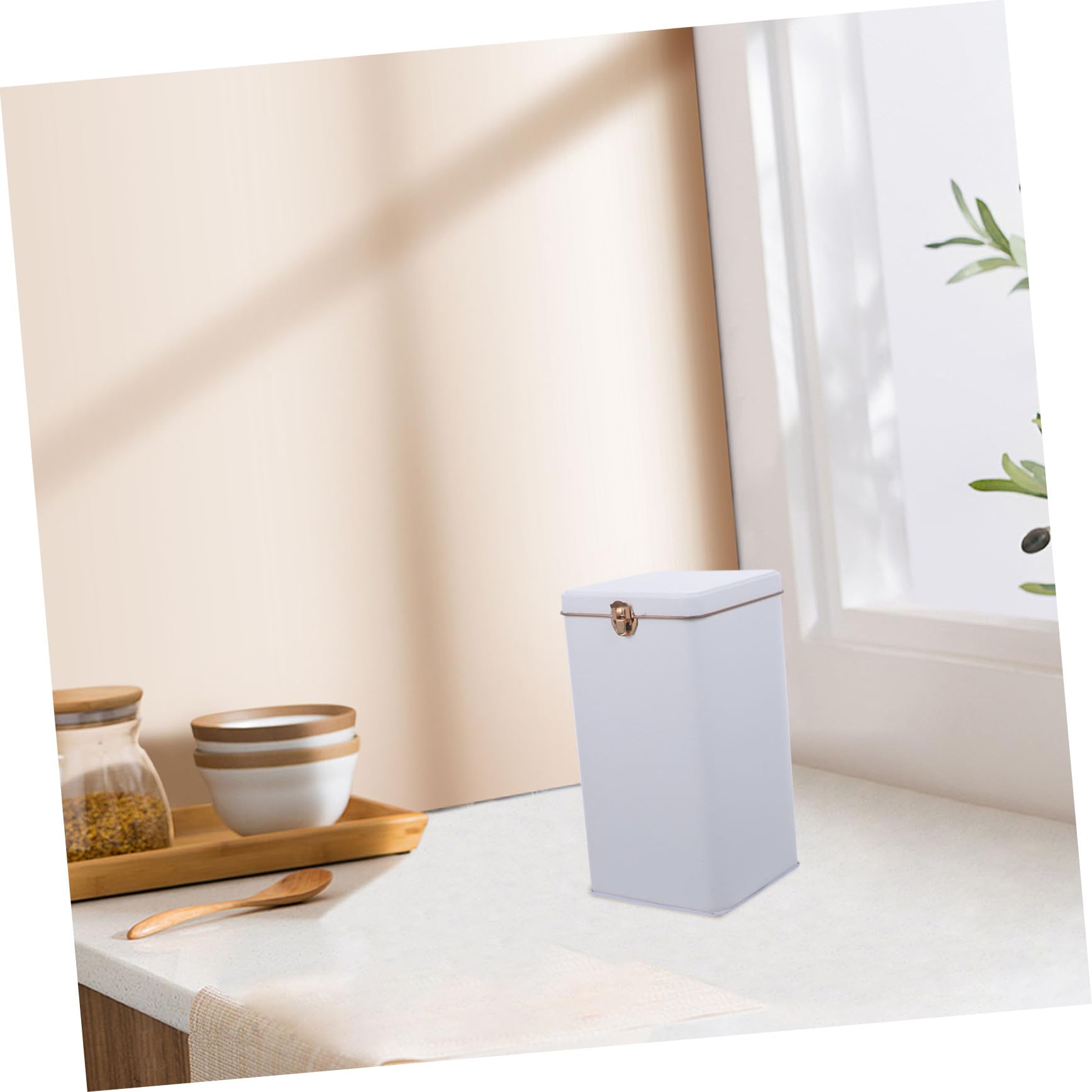 COLLBATH Lata para Guardar Bolsitas de Té Metálica Grande, Color Porcelana, Cierre Seguro Tapa, Tarro de Hojalata para Almacenamiento de Alimentos Secos en Cocina y Hogar