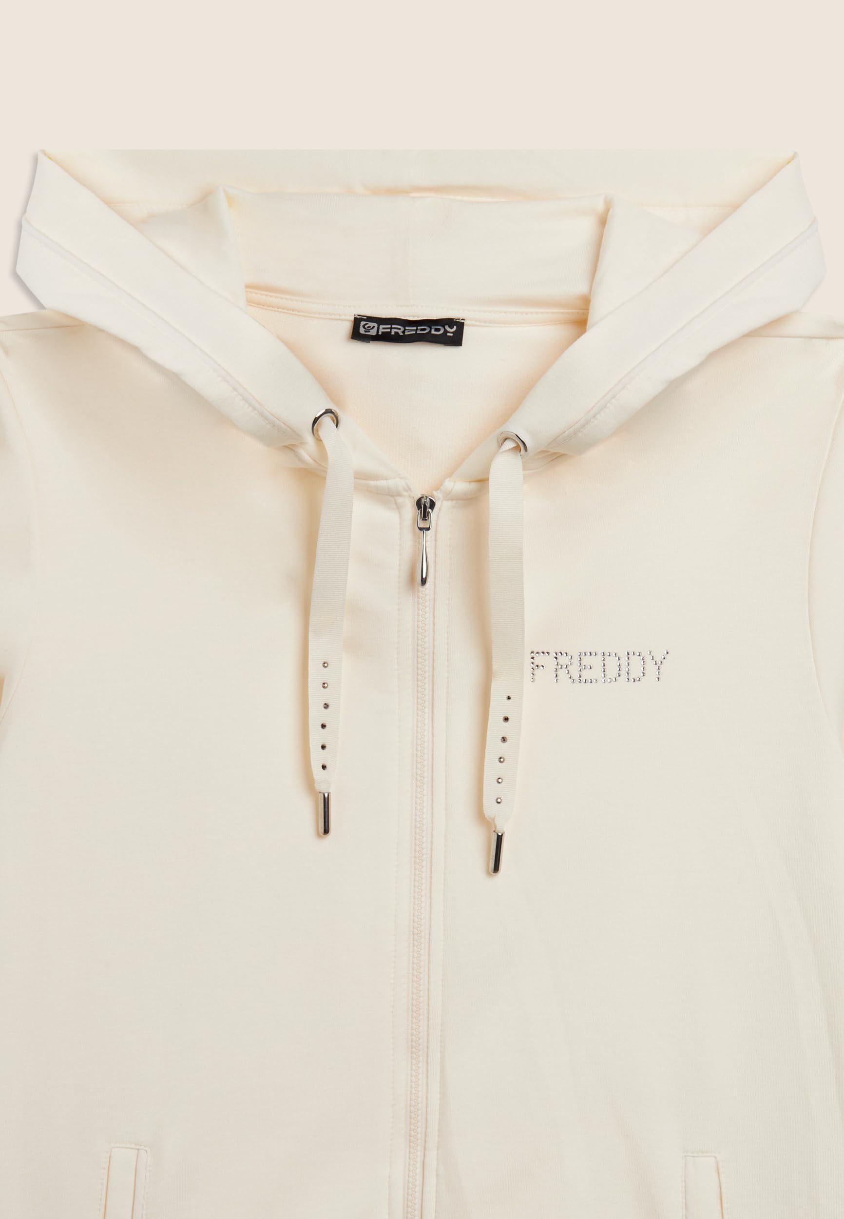FREDDY - Felpa Donna con Zip e Cappuccio, Felpa Sportiva per la Palestra con Logo Strass - Regular Fit