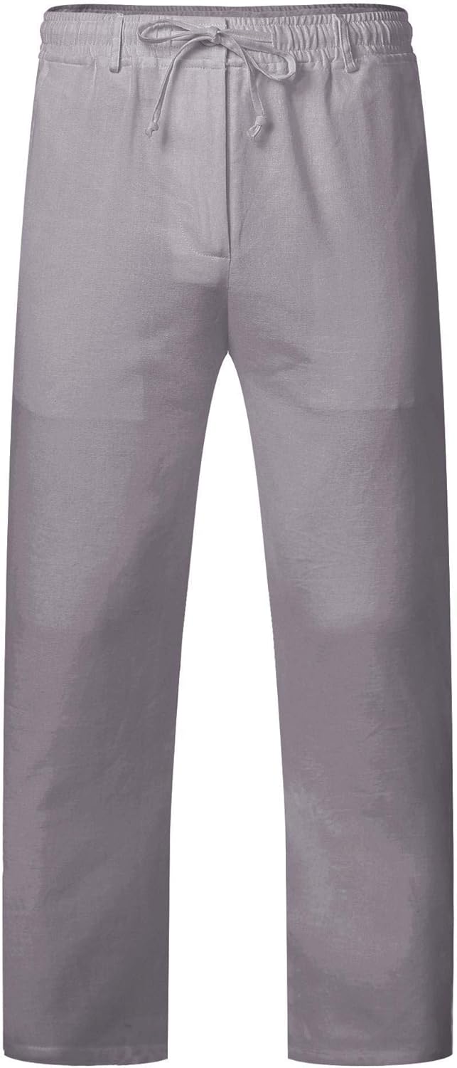 COOFANDY Men's Linen Pants Casual Elastic Waist Drawstring Beach Trousers XX-Large Light Grey