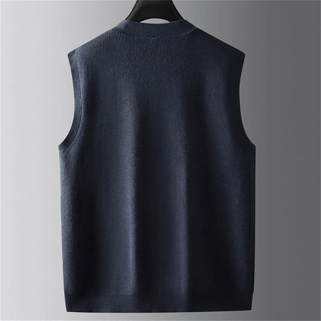 Chaleco de lana para hombre, color liso, sin mangas, suéter de punto, talla grande, cuello en V, informal, con botones