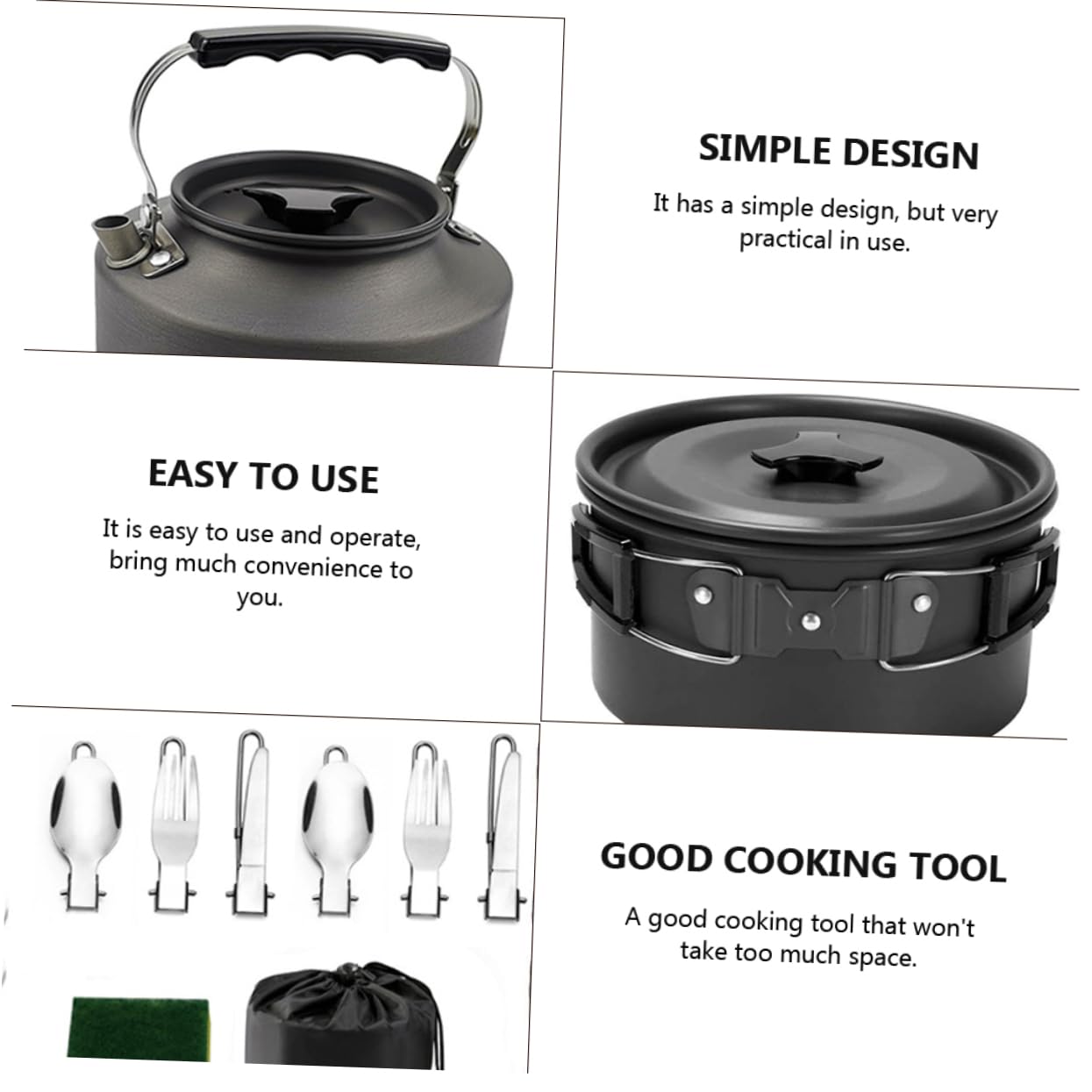 Toyvian Ensemble Cuisine pour Randonnée 2-3 Personnes Ustensiles Cuisine Pliable en Alliage Pot de Survie pour Camping Couverts pour Pique-Niques