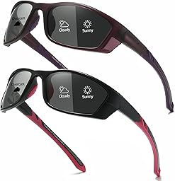 Myiaur 2er Pack Fahrradbrille Selbsttönend Damen Herren Photochrome Polarisierte Wrap-Around Sonnenbrille mit UV400 für Fahrrad Sport