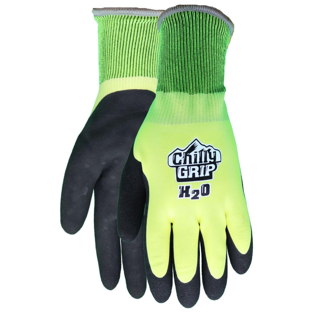 Red Steer A324-M H2O Waterproof Thermal-lined Black/Hi-Vis Medium Full Fingered Work & General Purpose Gloves - Nitrile Over Dip Coating [PRICE is per