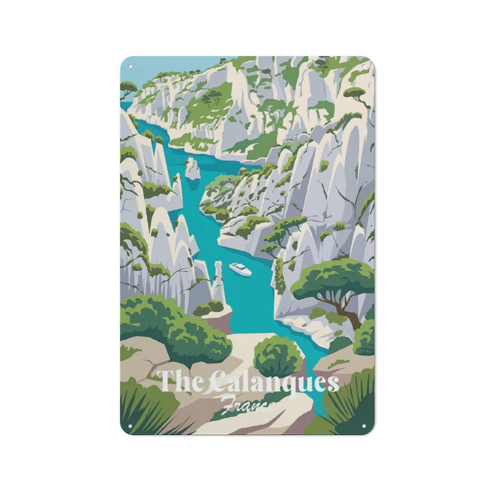 Junmoney Style-3 Retro Metal Plaque 30X20cm Featuring The Calanques France For Workshop Wall, For Metal Sign Collectors, For Garage And Workshop Walls