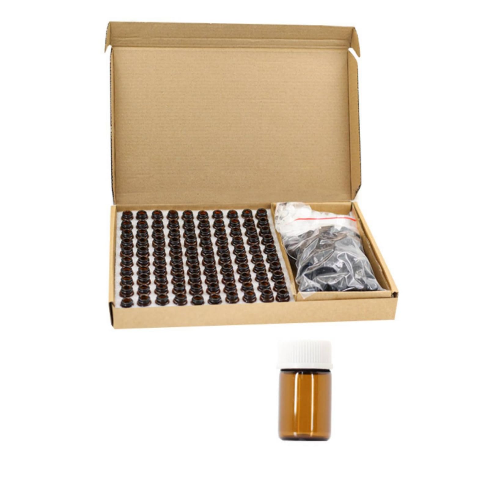 Almencla 100 Pezzi Flaconcino in Vetro Flaconcino Ricaricabile Flacone -Gocce per, 2ml, Bottiglia Color Ambra Con Tappo Dorato Tagliato E Tappo Integrato