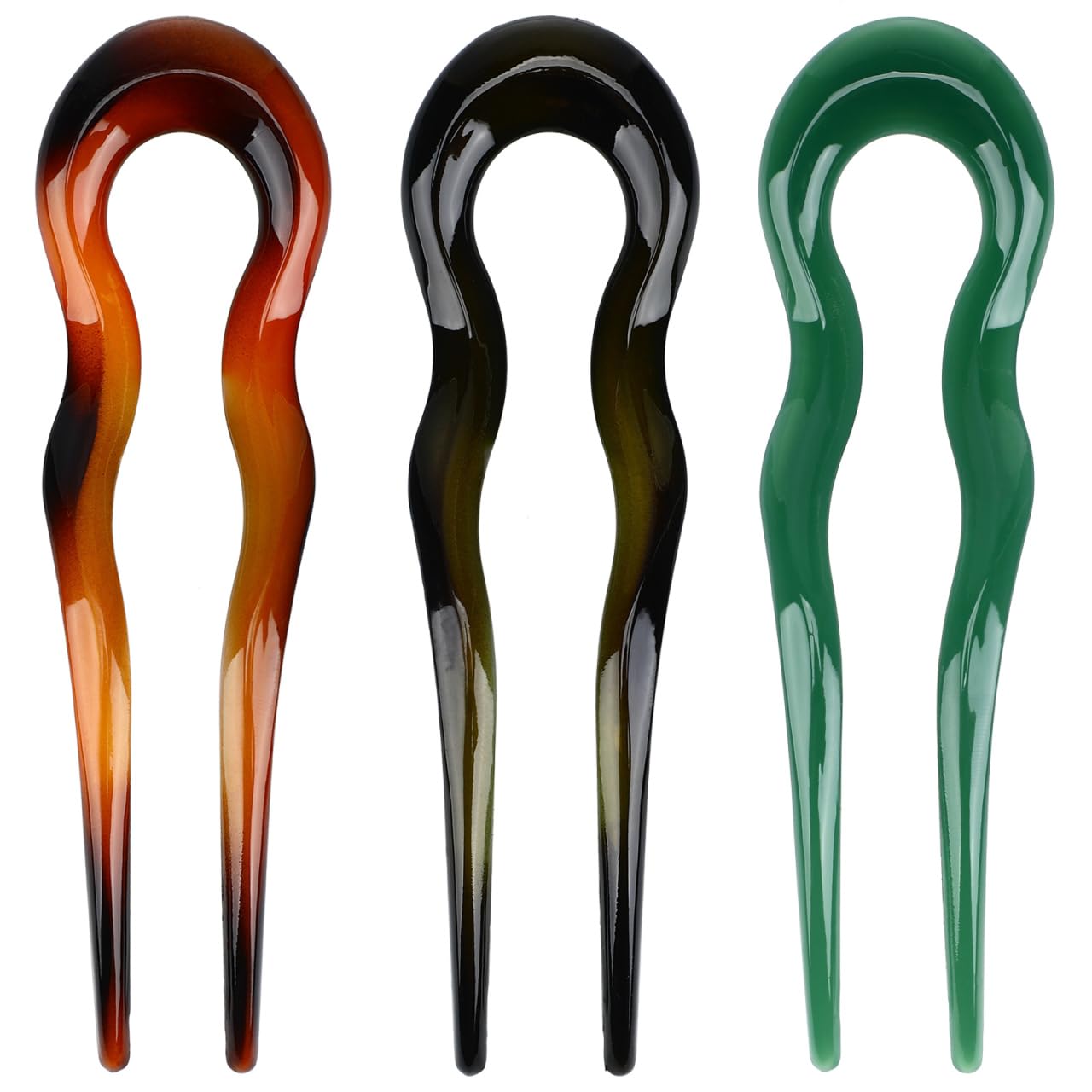 DEARMAMY Französische Haargabeln U-Förmige Haarnadeln 3Er Set Aus Pc Material Für Dickes Haar Brötchen Elegant Retro Haarschmuck 5.12 Zoll