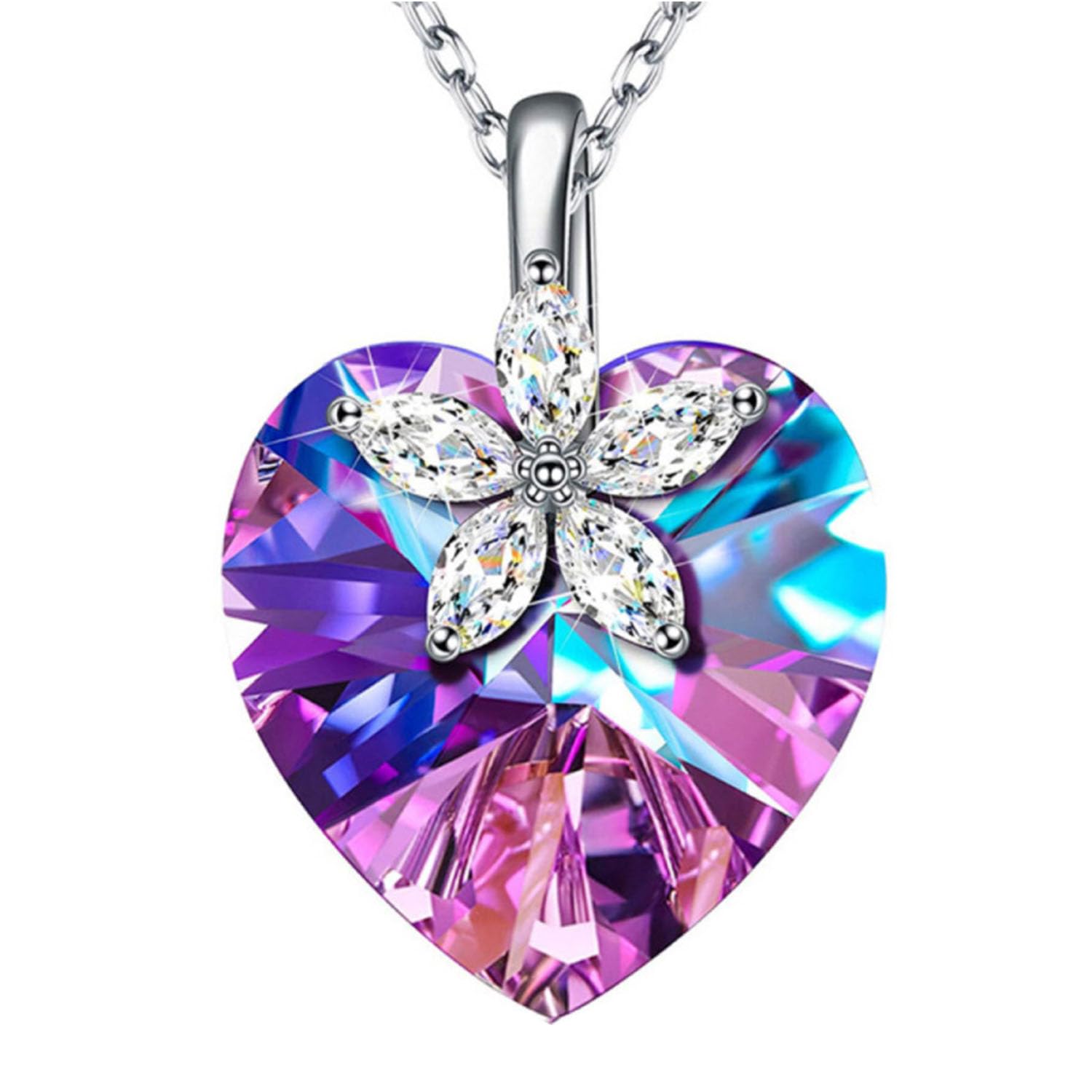 CTEWColorful Heart Cubic Zirconia Crystal Drop Pendant Necklace for Women 14K Gold Plated Crystal CZ Dainty Choker Necklace | Silver Necklaces Wedding Necklace for Women