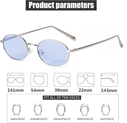 Miniatura 4 de ADE WU Lentes de sol ovalados retro de moda para mujeres y hombres, estilo de los años 90, estilo vintage y ligero con marco de metal