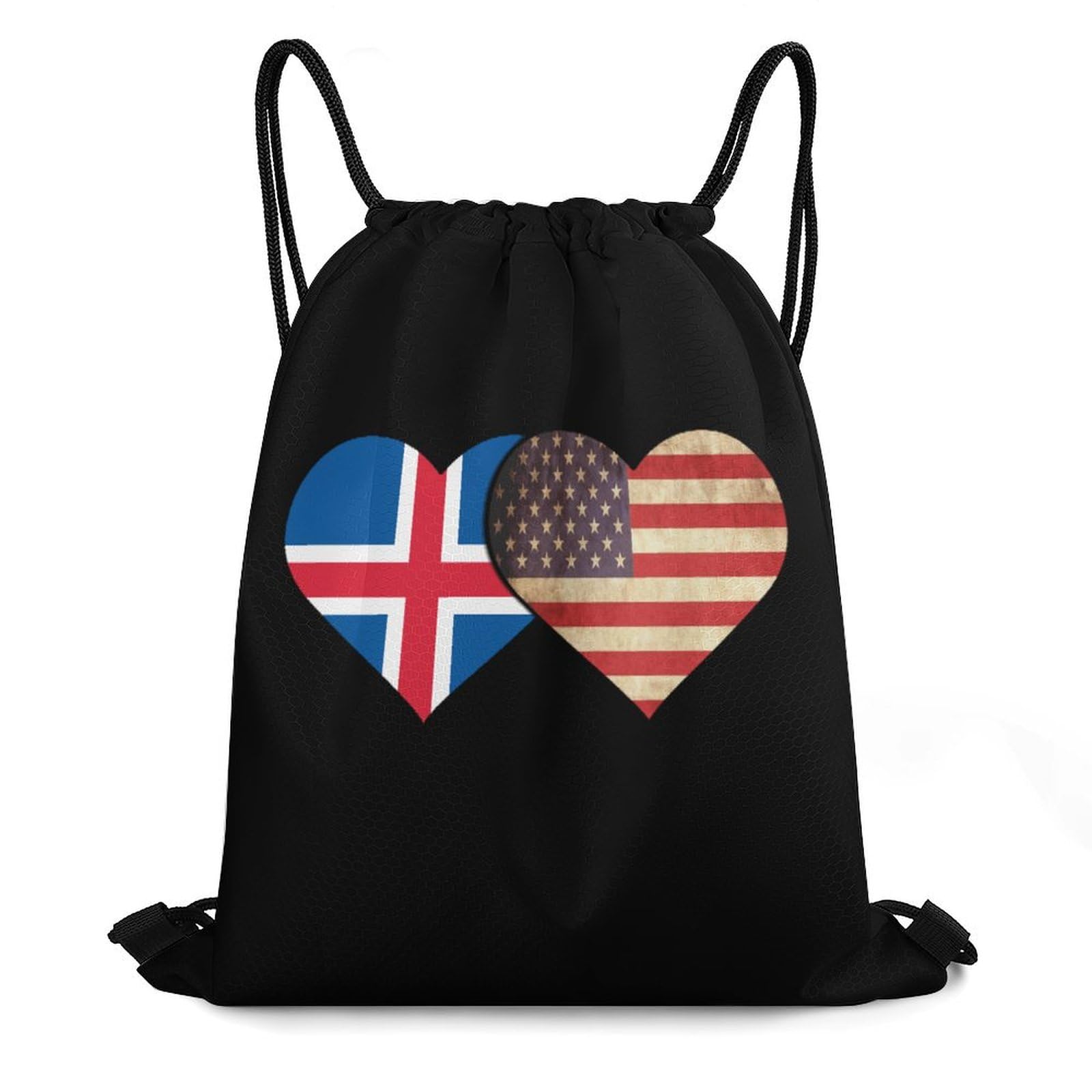 Iceland Flag And American Flag Drawstring Backpack Durable Sport Gym Bags Daypack for Men Women 35 * 42cm