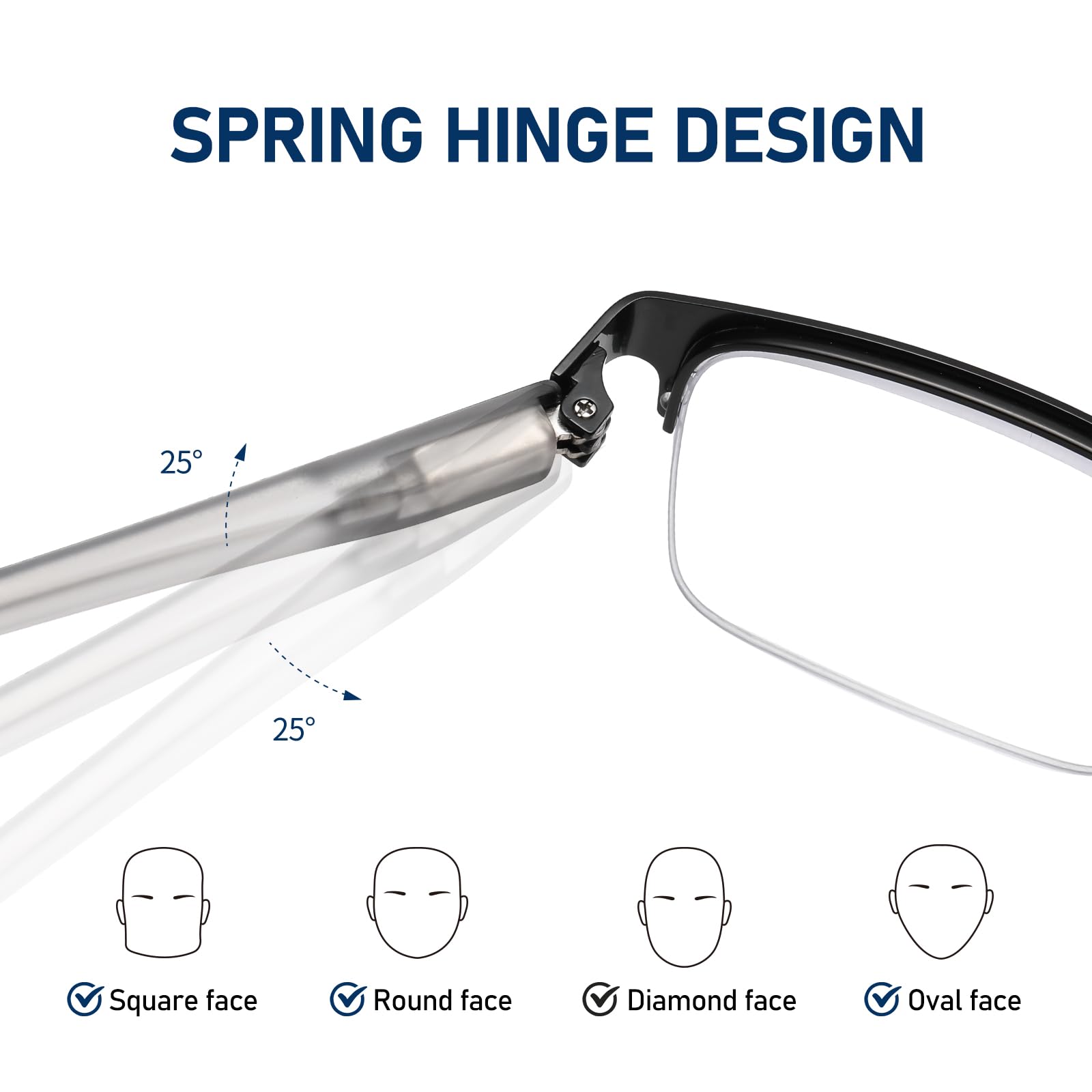 Paquete de 3 gafas de lectura extragrandes con bloqueo de luz azul para ordenador, montura rectangular de metal, lentes antirreflectantes, diseño ancho con bisagra de resorte, PT20