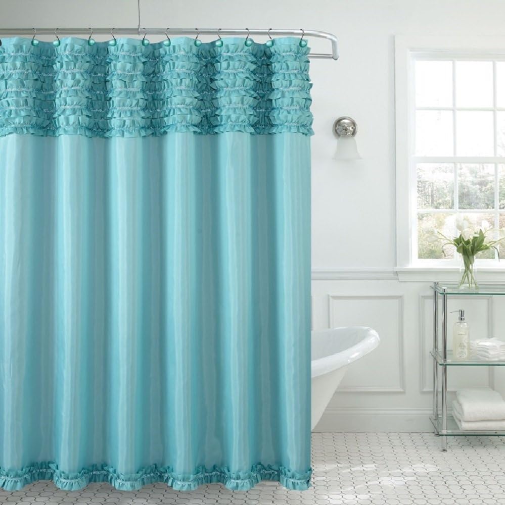 BH Home & Linen Beverly Hills Ruffle Premium Quality Fabric Shower Curtain 70" x 72 Made with 100% Polyester. (Miramar Peach)
