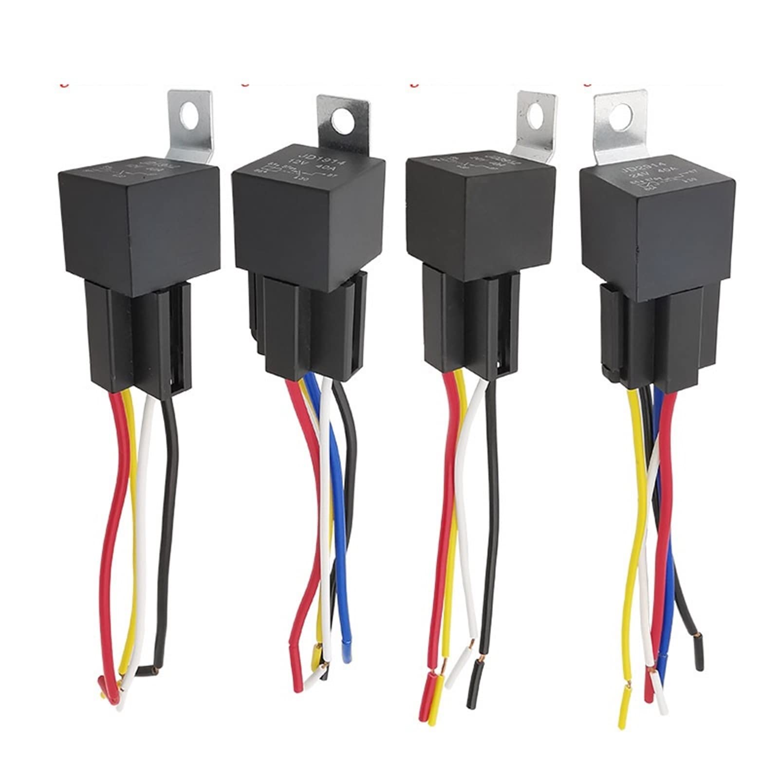 Piezas electrónicas 5 uds 4P 5Pin relé de coche a prueba de agua 12V 24V 40A relé automotriz con Terminal de cobre rojo negro relé automático con toma de relé de cable (Size : 5Pcs JD1912 12V 4Pin)