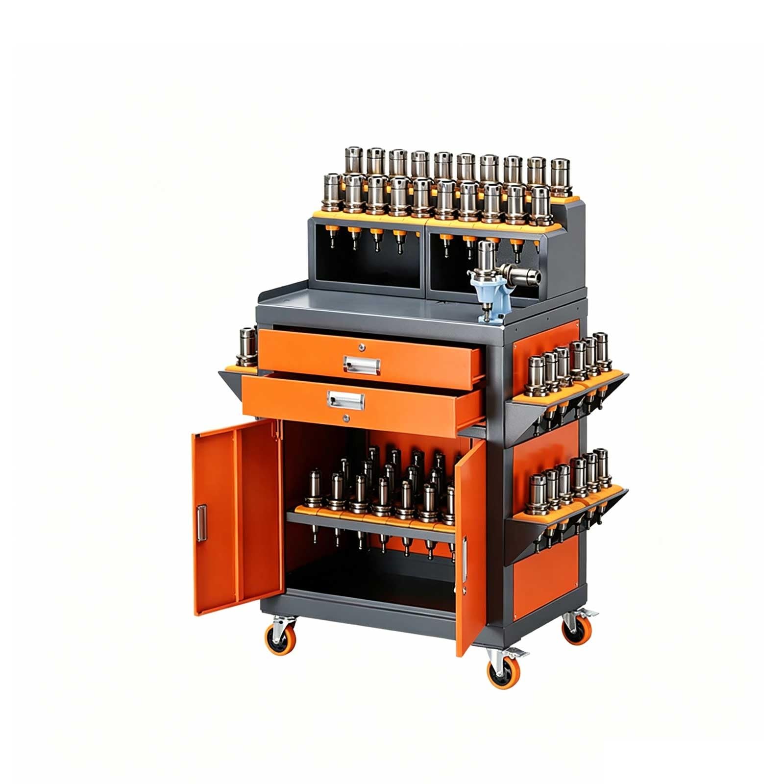 Multi-Tier Workbench Garage Tool Organizer Cabinet with Pegboard, Hanging Parts Bins, Shelves for Workshop, Home, Industrial Use(GG)
