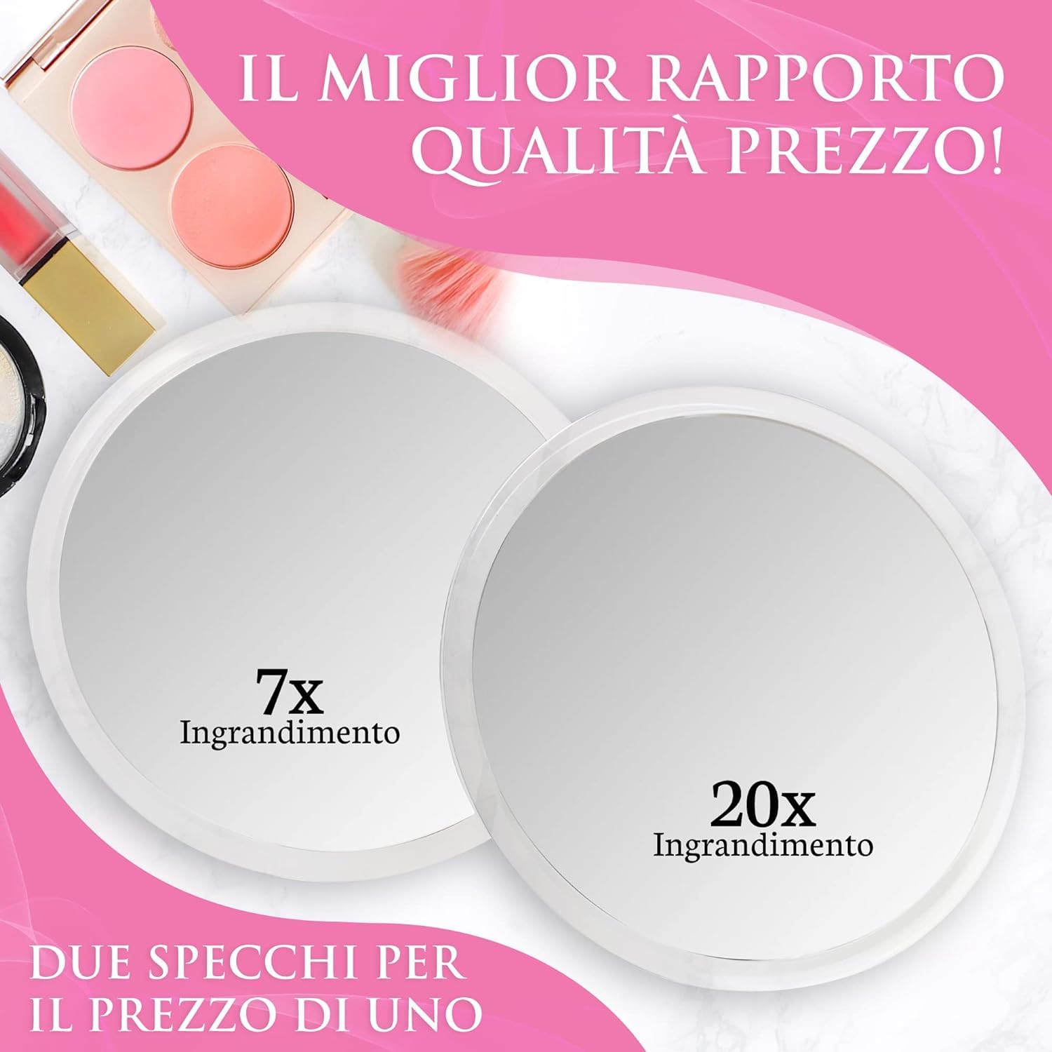 Mirrorvana Specchio ingranditore 7X e 20X con ventosa, ideale per trucco e make up senza luce, specchietto compatto da 15 cm
