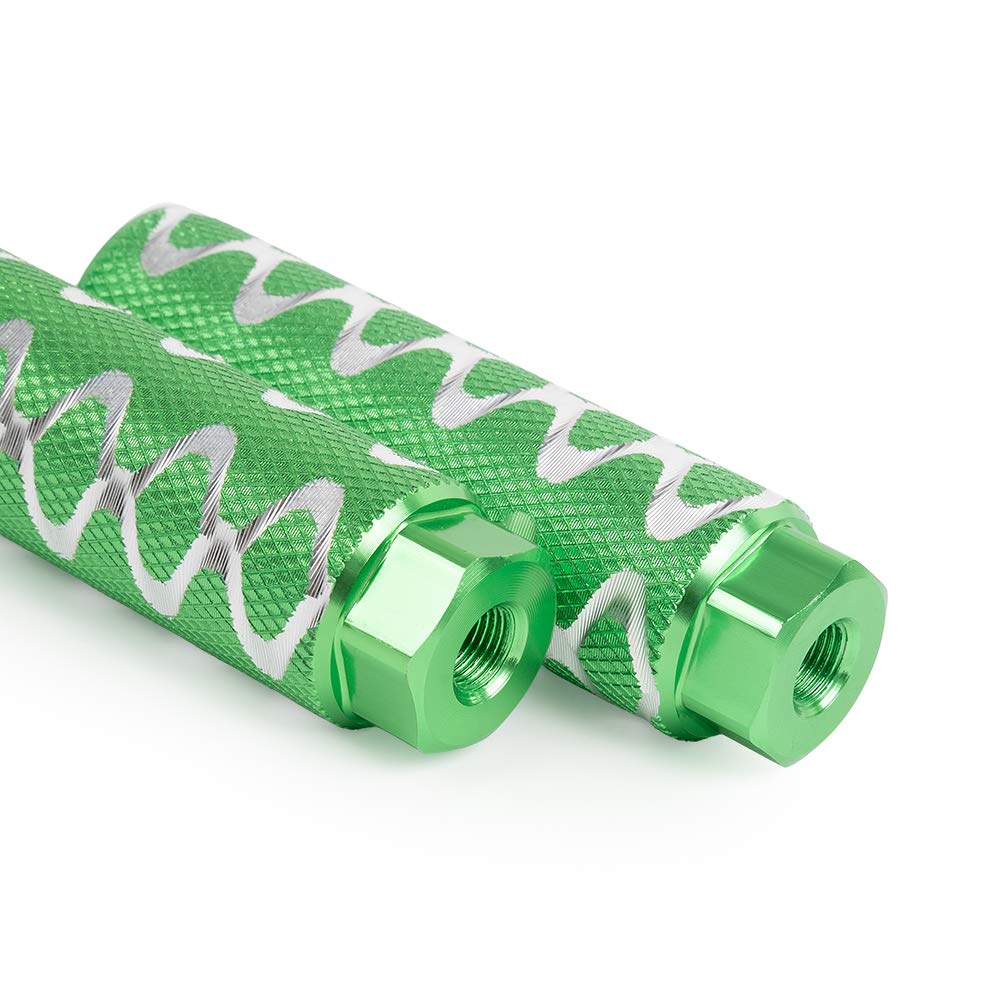 KINSPORY 4PCS Bike Pegs for 3/8 inch Axles, Aluminum Alloy Anti-Skid BMX Bicycle Pegs for Mountain Bike Backseats Stands Cycling Rear Stunt Pegs (Green, 8' Shape)