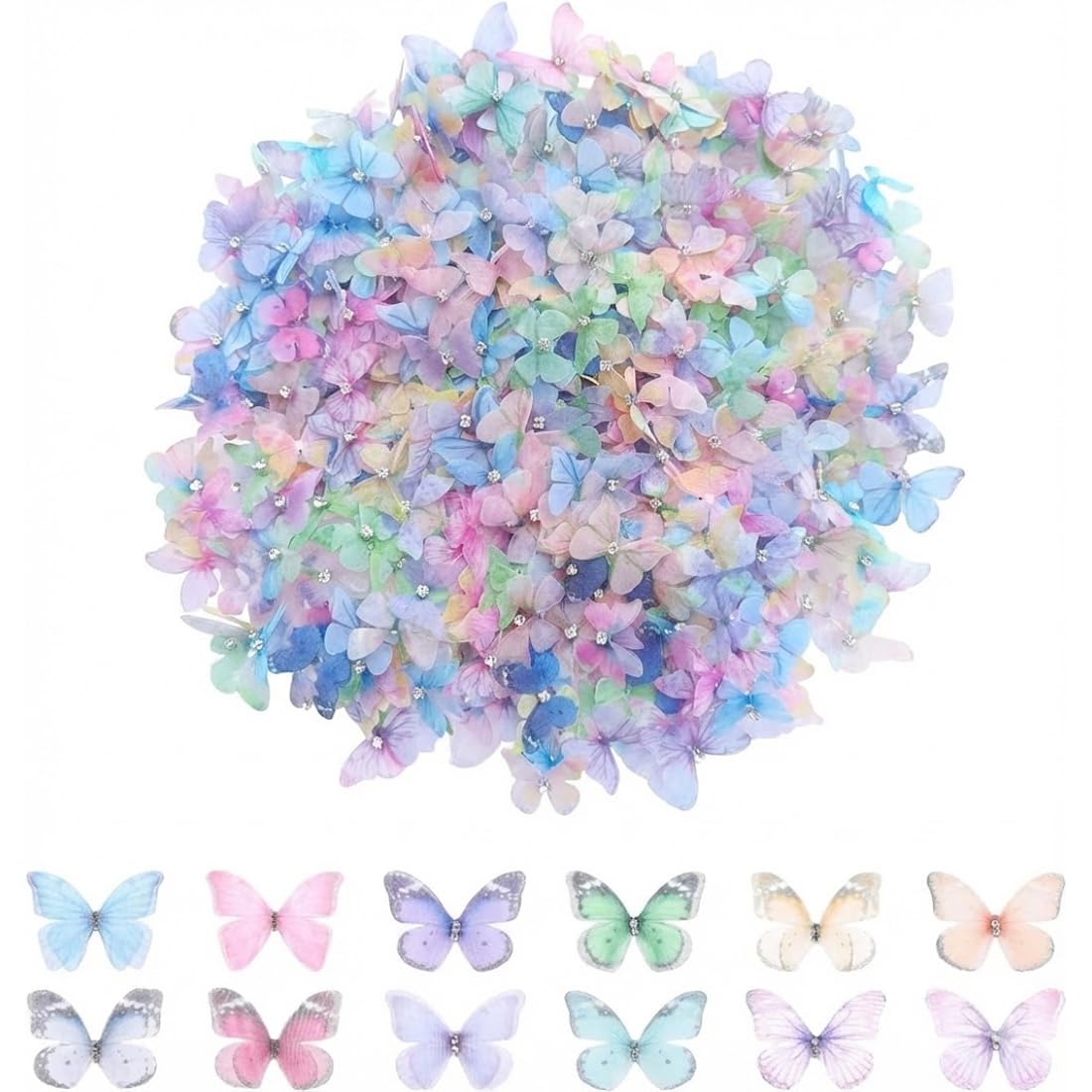 50 Pièces 3D Papillons en Tissu Organza et Chiffon Translucide, DIY, Scrapbooking, Mur et Fenêtre, Pince à Cheveux, Deco Chambre Bébé et Fille, Stickers Muraux pour Mariage