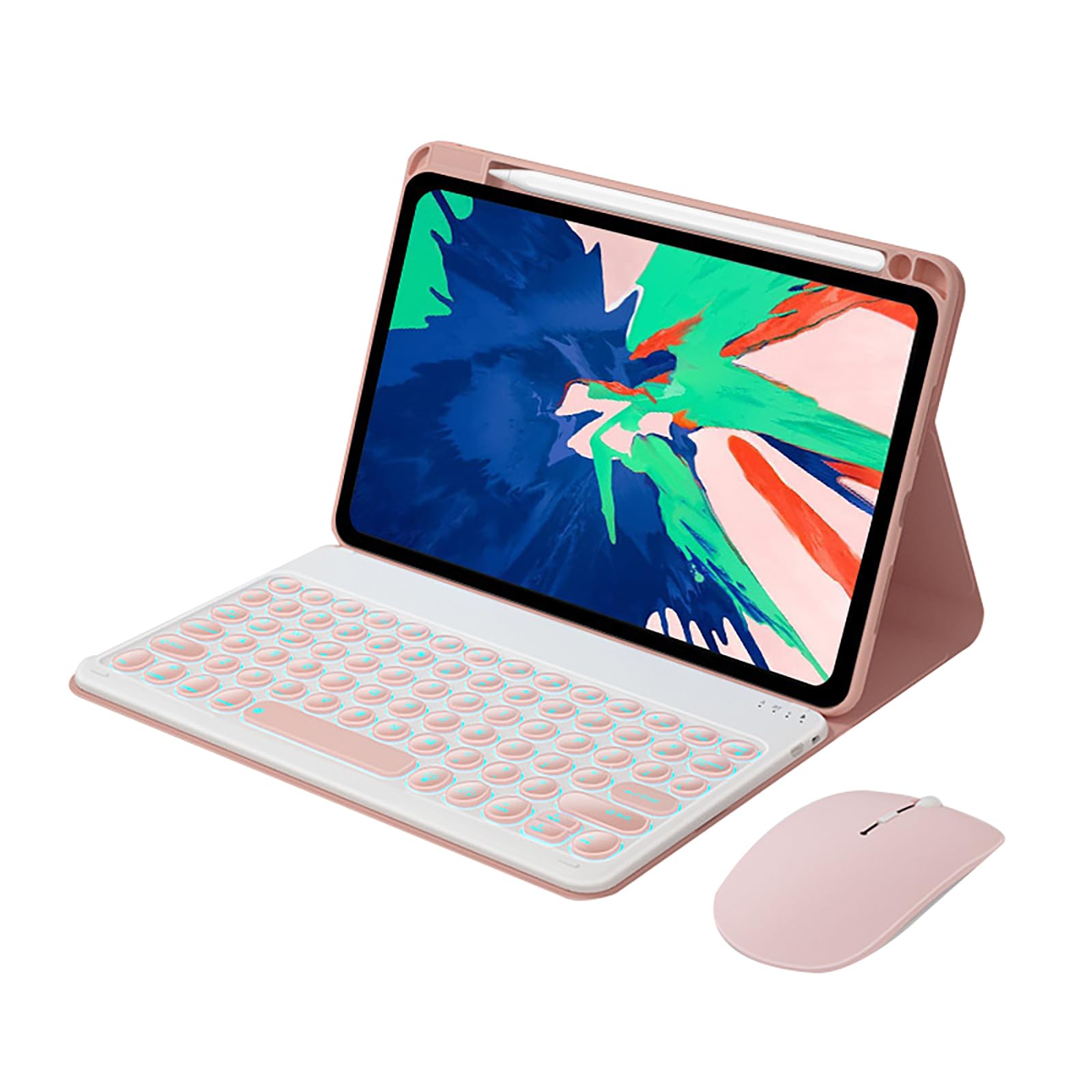 11-calowa klawiatura do tabletu 6/6 Pro, odłączana bezprzewodowa klawiatura Bluetooth, mysz Bluetooth, podświetlenie w 7 kolorach, różowy b