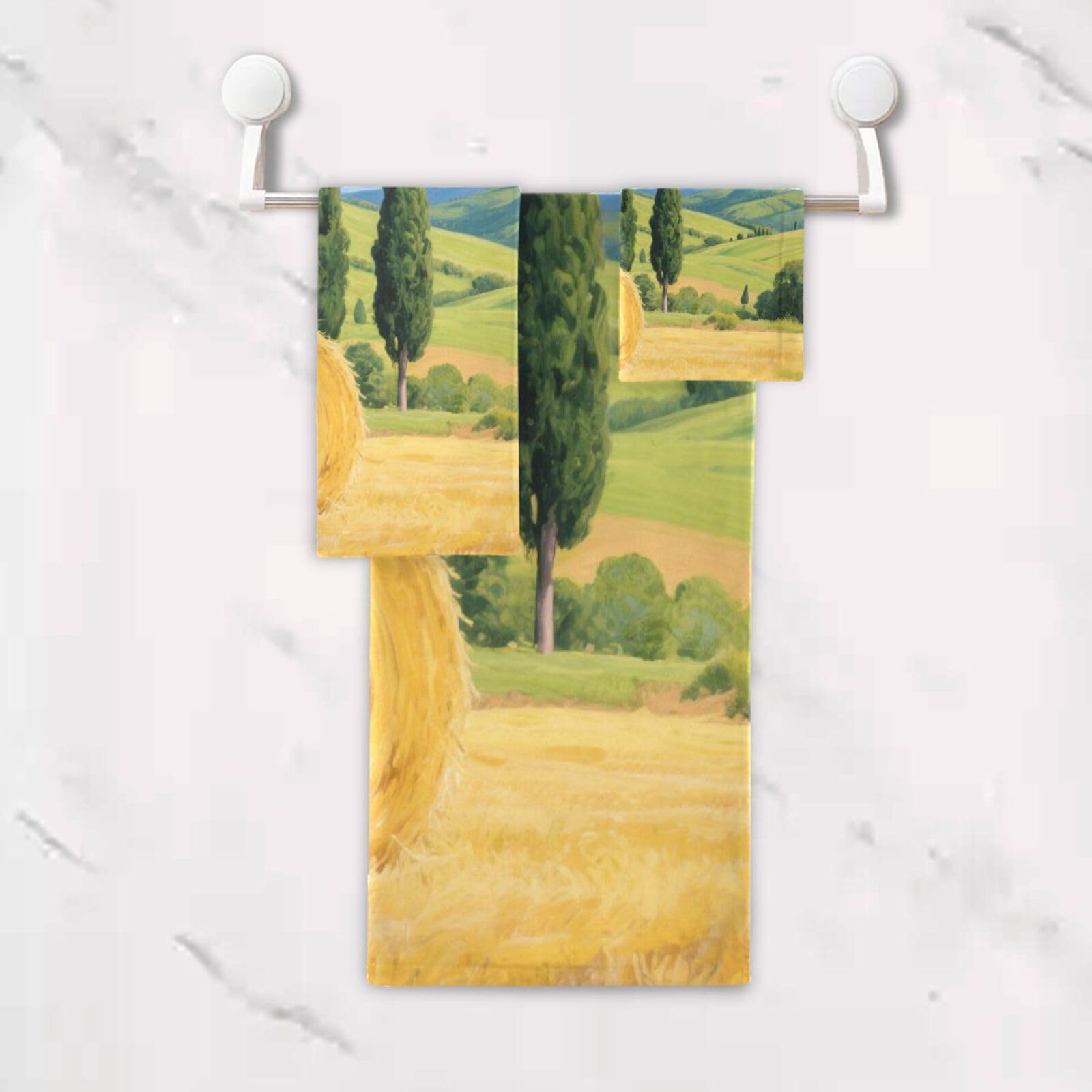 Set di 3 asciugamani per il viso con campi di grano autunnale giallo, 1 asciugamano da bagno, 1 asciugamano per le mani, 1 panno per la casa, cucina e famiglia