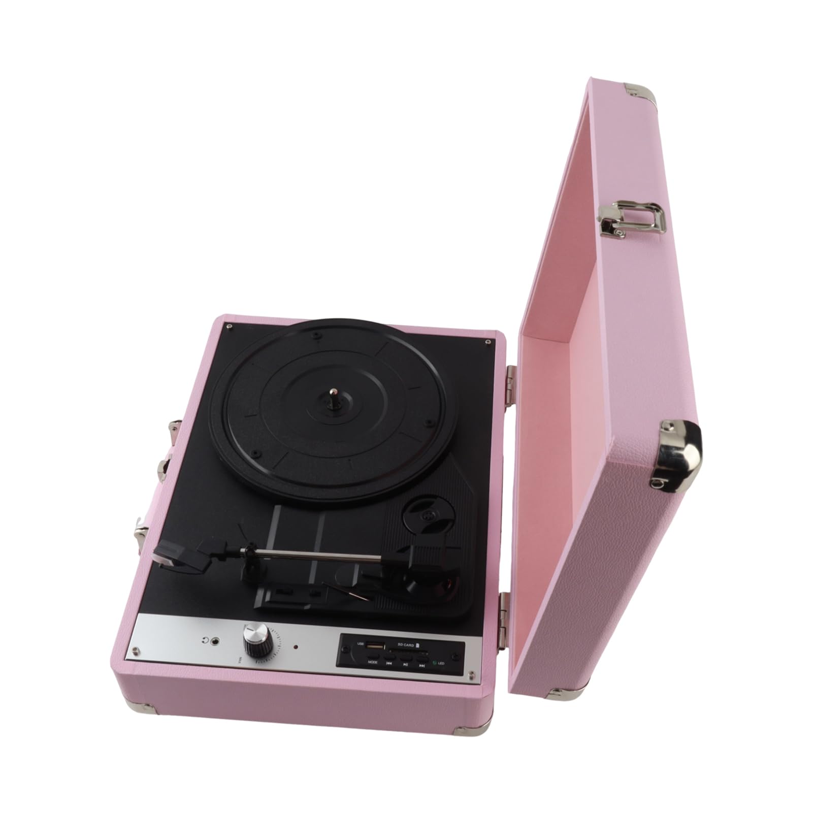 YUYTE Giradischi Vintage con Supporto USB e SD - Giradischi 33/45/78 Giri per Dischi da 7/10/12 Pollici, Fonografo Portatile con Altoparlanti (PINK)