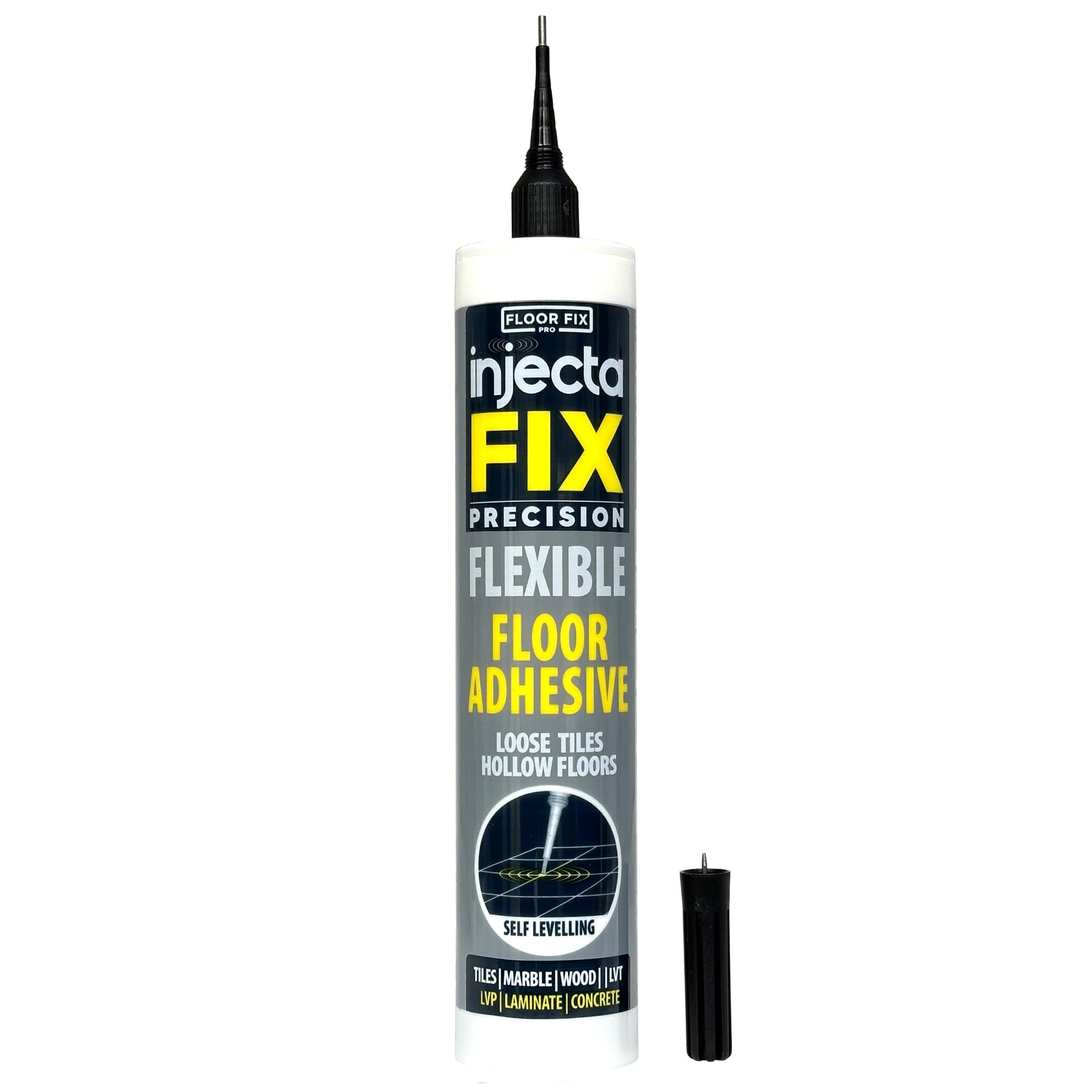 Injectafix Precision 300ml | Extra Strength Adhesive | Fix Floors and Loose & Hollow Tiles, Wood, LVT & Laminate - Includes Precision Injection Stainless Steel 1.9 mm Tip + Anti-Clog Cap