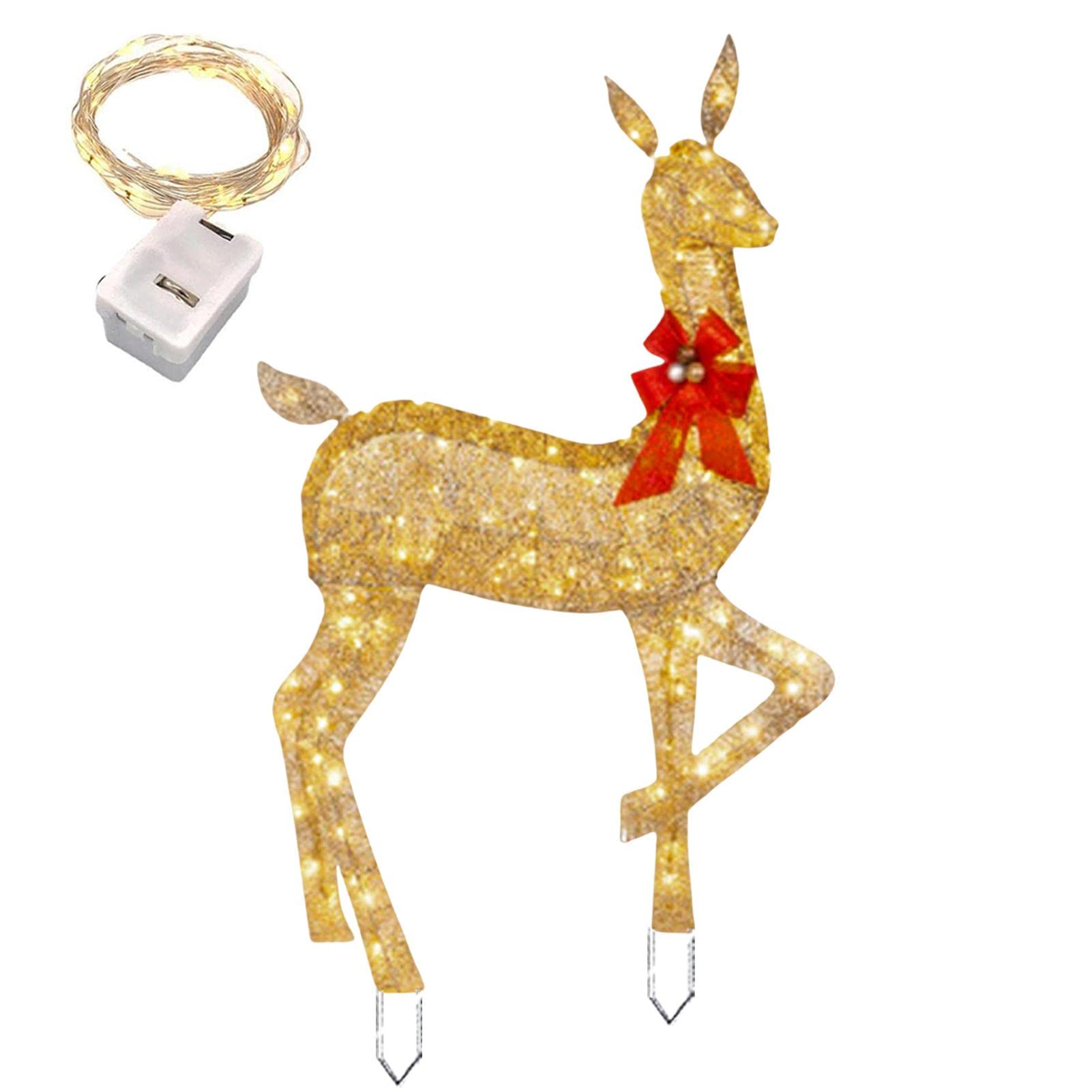 10 Unidades de Ciervos de Navidad iluminados – Decoración para Exteriores de Familia de Renos de Navidad con Luces LED – Luces navideñas de Patio con estaca y Lazo Rojo para jardín | exteriores de familia de de Navidad con luces LED – Luces navideñas de p