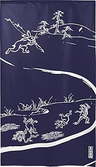 Leon 様 オーダー 暖簾 鳥獣戯画 追いかけっこ 水墨画家による肉筆一点物 Leon 様 オーダー 暖簾 鳥獣戯画 追いかけっこ 水墨画家による