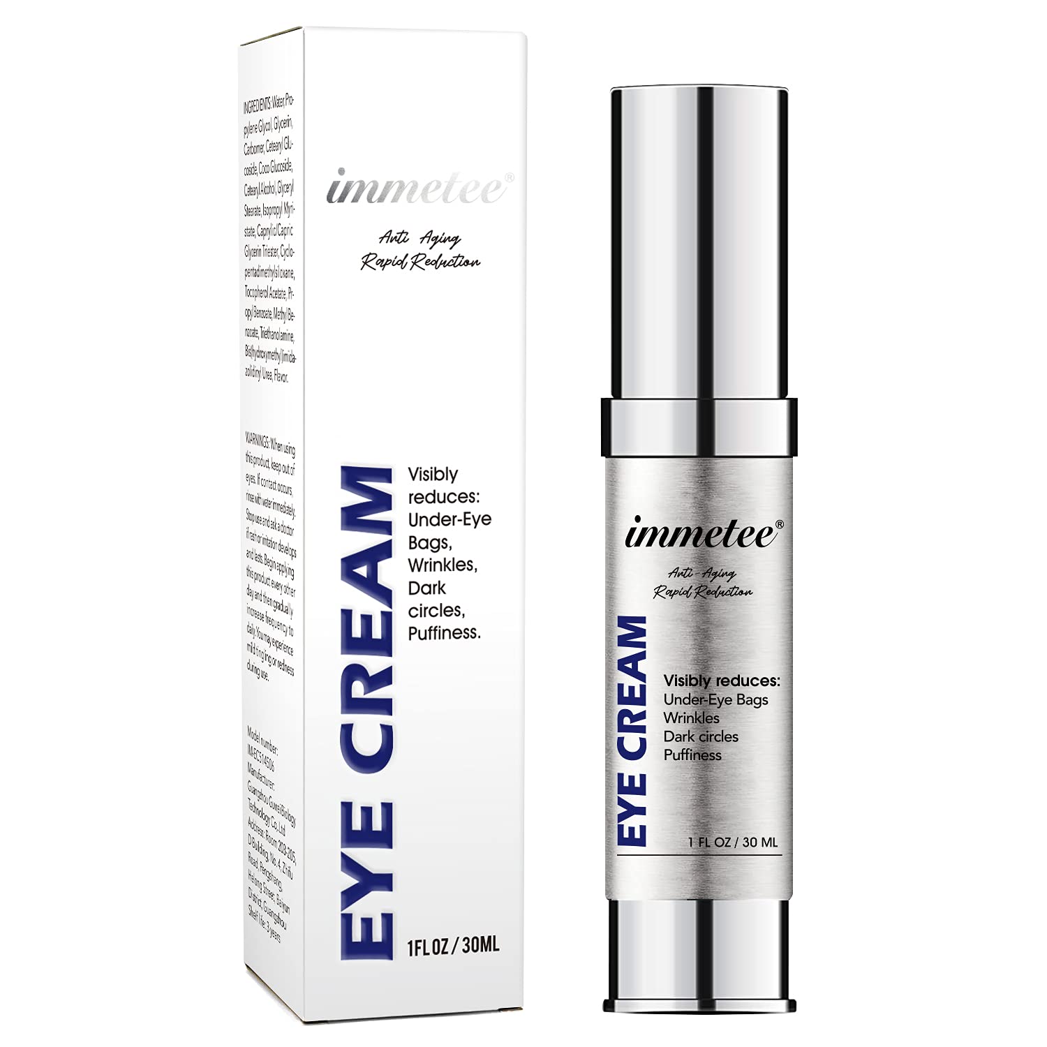 immetee Crema Contorno de Ojos Mujer Hombre,Reduce Las Bolsas de Ojos y Ojeras,Hidratante Antiedad Eye Cream,Reduce Arrugas,Reductor de Bolsas de Los Ojos en 2 Minutos(1fl Oz/30ml)