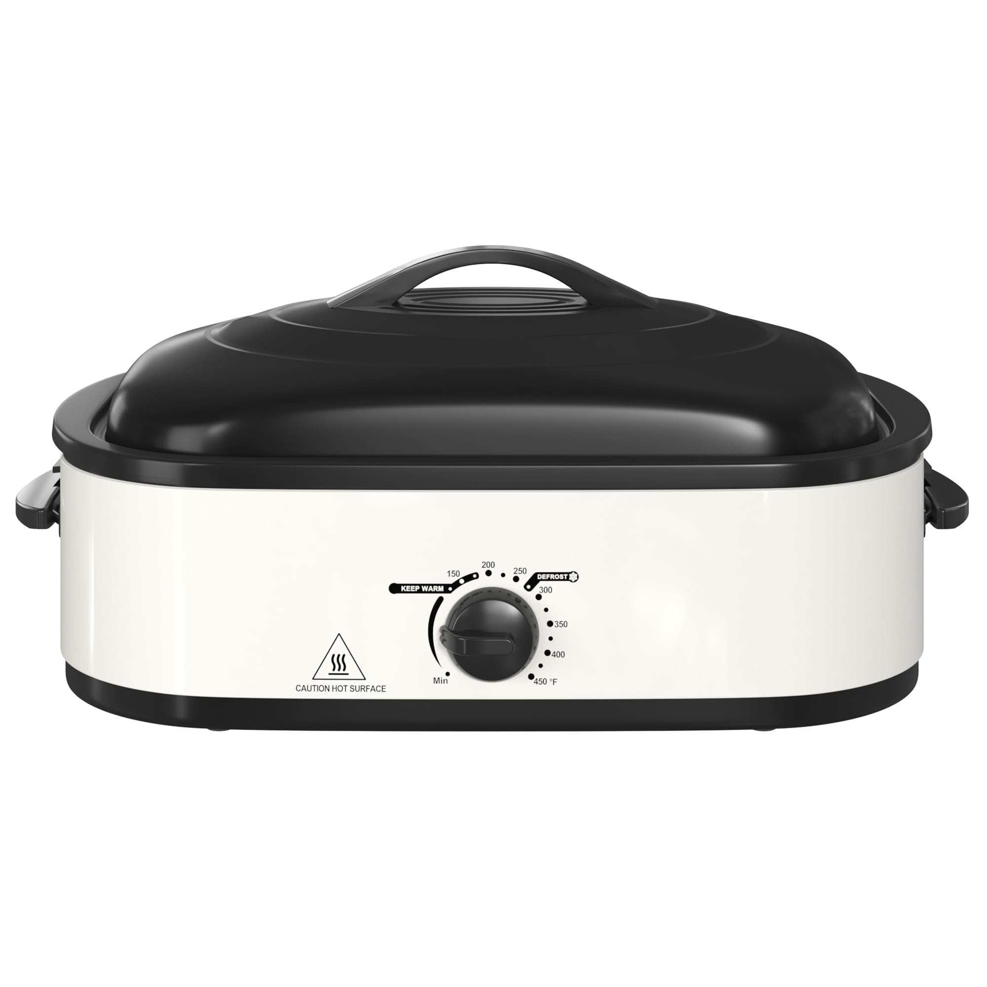 14 Quart Electric Roaster Oven, Turkey Roaster Electric, Roaster Oven Buffet, Selfbasting Lid, Removable Pan, Full-Range Temperature Control Cool-Touch Handles, White Body, Black Lid