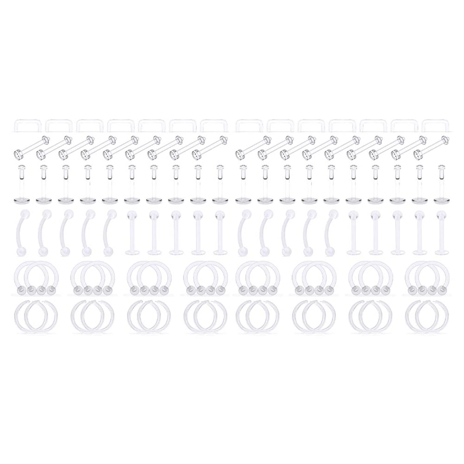 104 Stück Nasenpiercing Acryl 16G Nasenring Nasenstecker Gerade Stab und C Form Piercing Septum Knorpel Tragus Helix Ohrringe Transparent