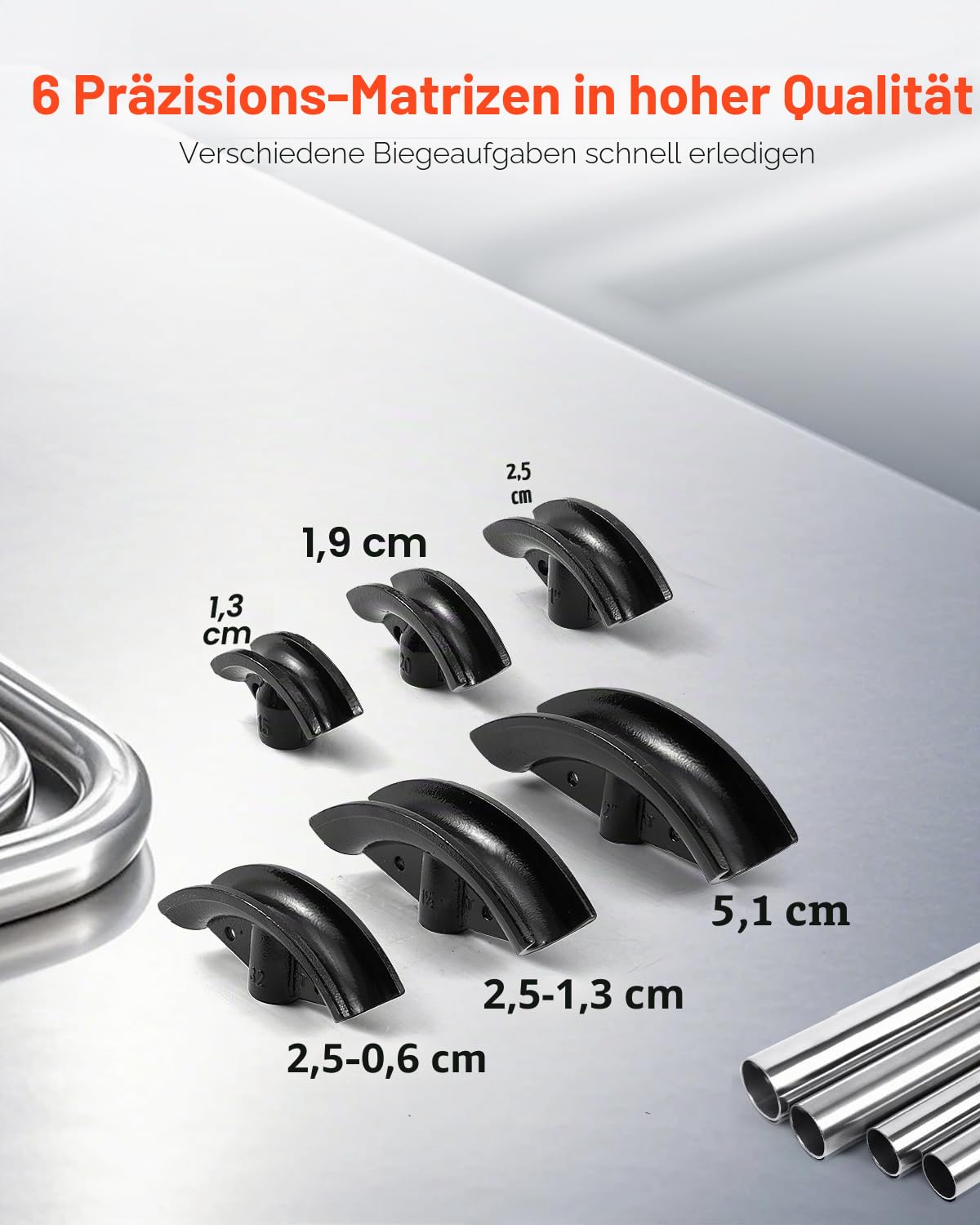 VEVOR Rohrbiegemaschine hydraulisch, 12 Tonnen Rohrbieger mit 6 Matrizen (1/2, 3/4, 1, 1-1/4, 1-1/2, 2 Zoll), 90-180° Rohrbiegegerät mit verstellbaren Rollen zum Biegen verschiedener Metallarten