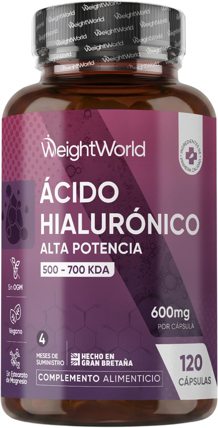 Ácido hialurónico 600 mg por porción, 120 cápsulas veganas (500-700 kDa)