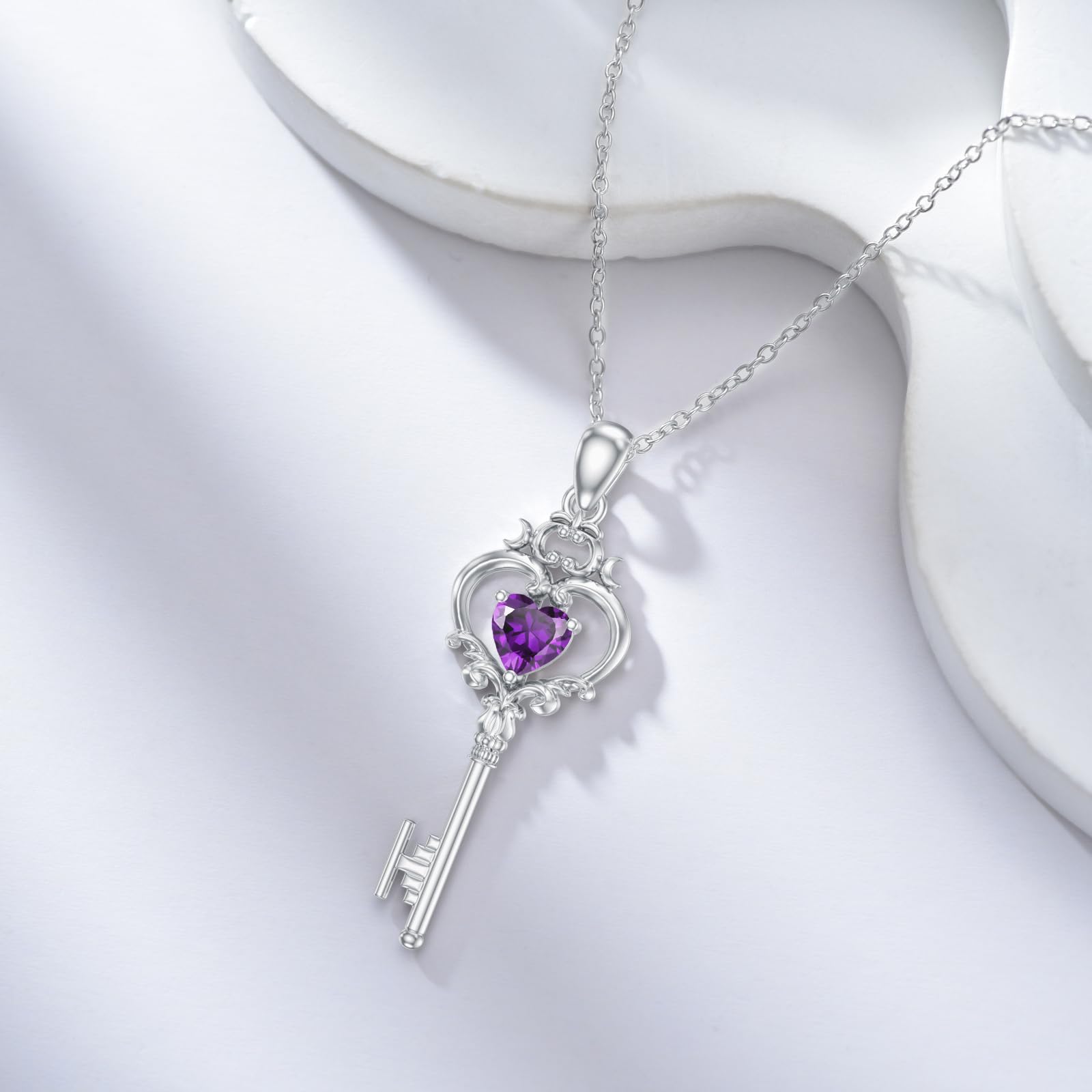 Halskette mit Schlüsselanhänger und Geburtsstein, Schlüssel-Halskette, Geschenk für Frauen