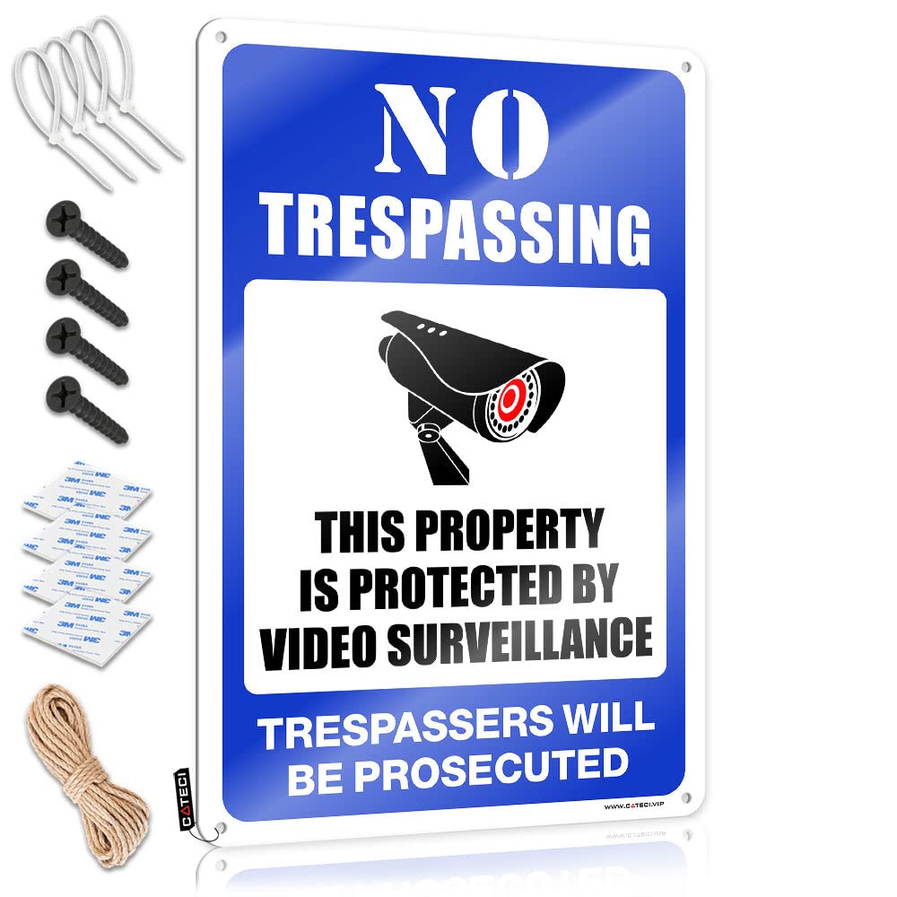 Garage Signs Funny No Trespassing - This Property Is Protected By Video Surveillance Tin Sign Tin Signs For Bar Outdoor Bar Signs(20X30CM)