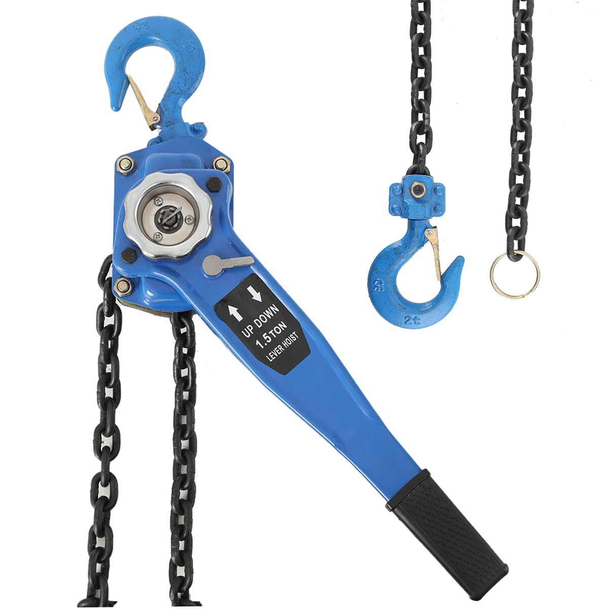 Hebelzug Kettenzug 1500kg Kapazität, Ratschenzug 3m/10ft Hubhöhe | mit 360° Drehung Haken, Flaschenzug Kranzug Kette Hebel, 1,5t Tragfähigkeit