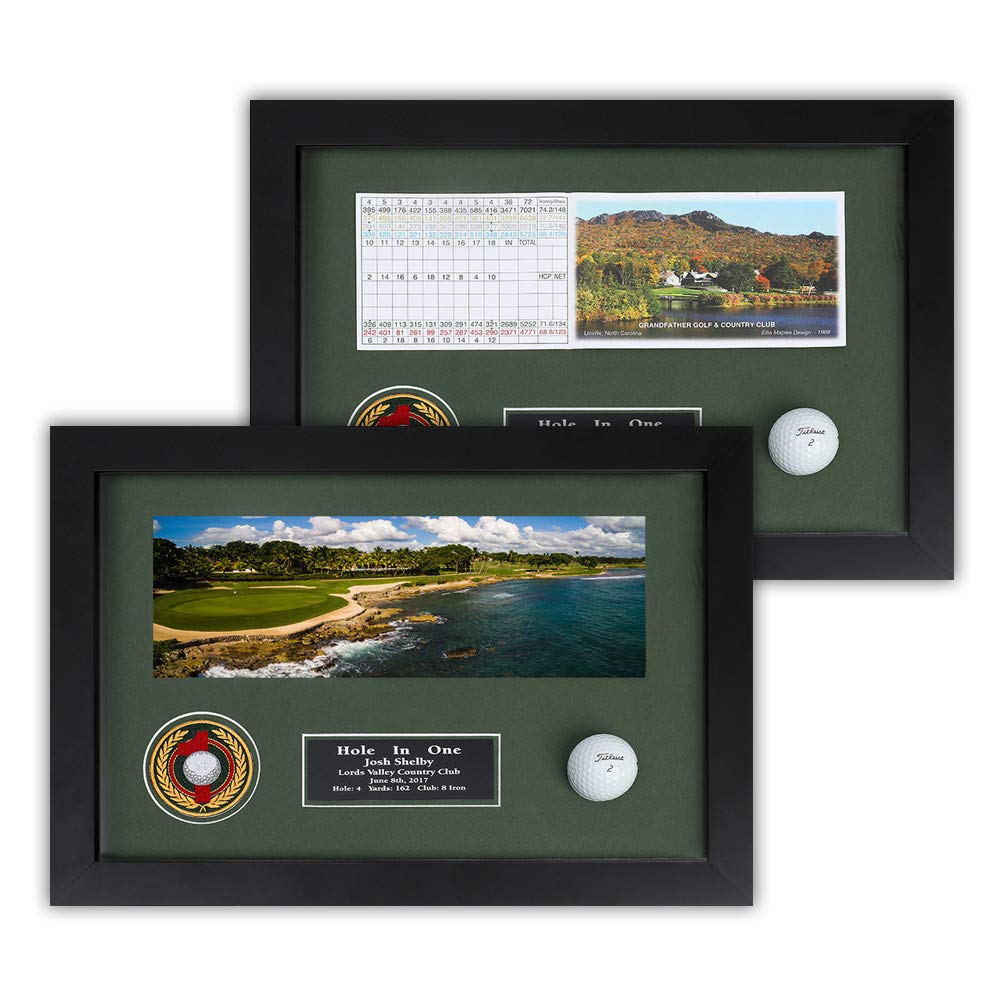 Golf Hole in One Enclosed Shadowbox~Holds Golf Ball and Horizontal Scorecard or Photo~Engraved Plate