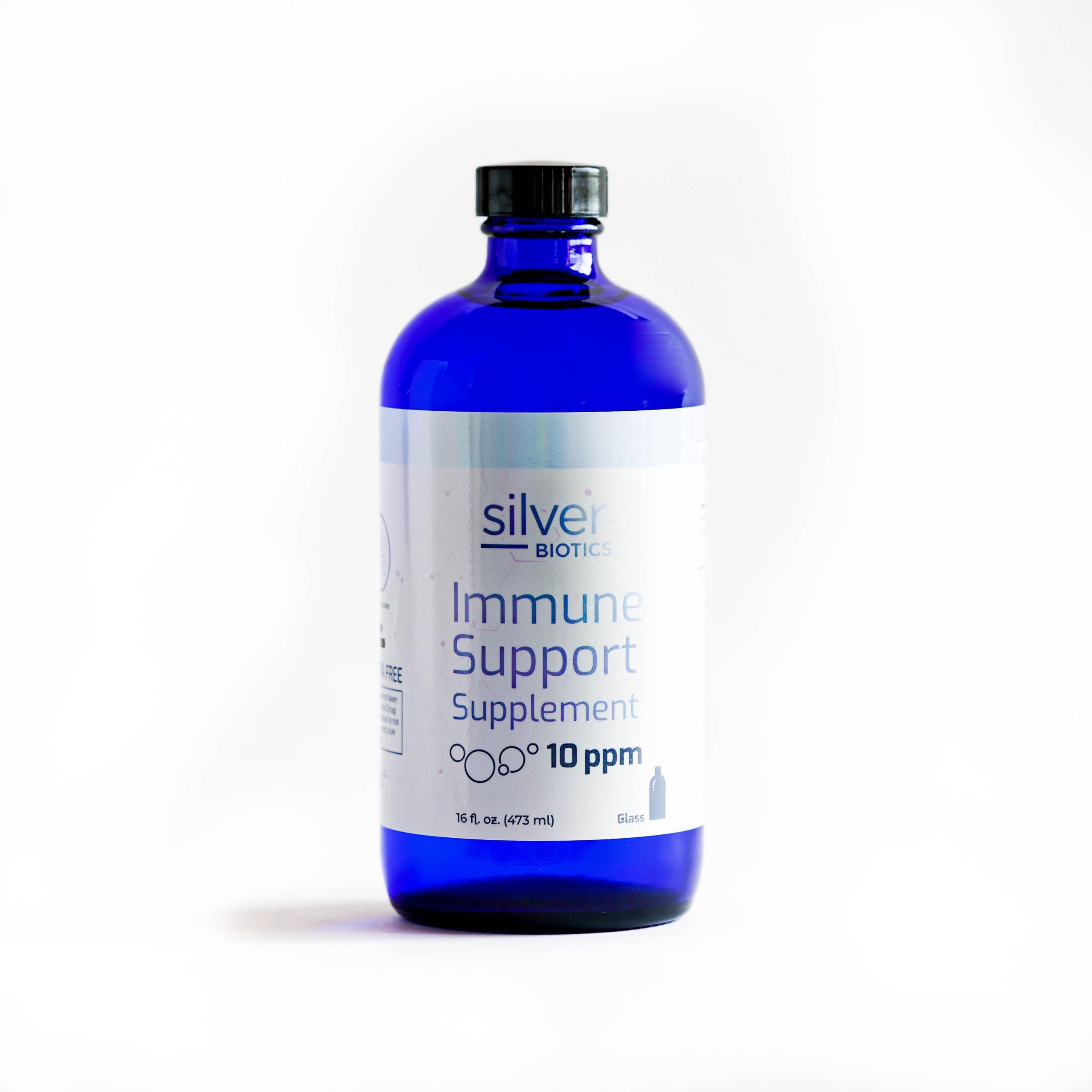 Silver Biotics Colloidal Nano SilverSol 10 PPM 16 oz. Immune Support | Bio-Hacking | Now in Glass Bottle