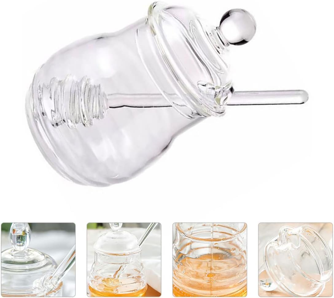 1 Set Ml Beehive Cover Lid Dipper Gadget Mini Sugar Store for Condiments Jar Glass Dispenser Honey and Pot Kitchen Sauces Home with Container Bottle Clear Crystal White J