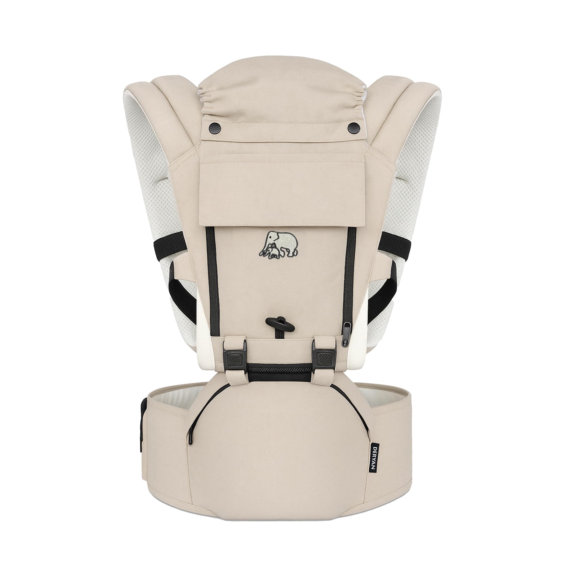Marsupio Deryan Pack 4 in 1, ergonomico, convertibile, 100% cotone, per bambini da 0 a 3 anni, da 3 a 15 kg, posizione ergonomica a M, schiena a X, fibbia a scatto, Sabbia