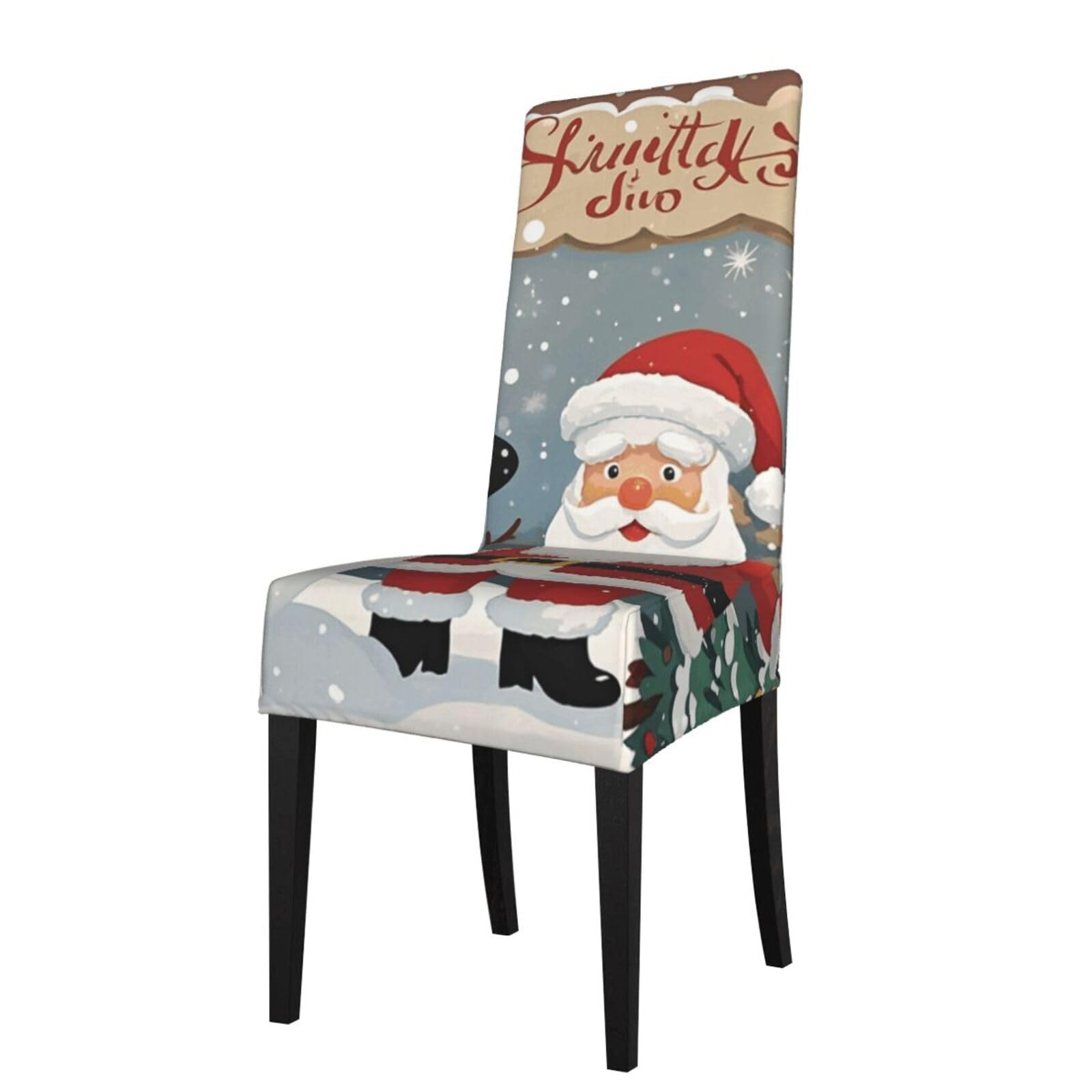 Fodpand Black Santa Claus Snowman Dining Room Chair Cover Stretch Parsons Chair Slipcovers Removable Washable Chair Protectors Cover High Elastic Seat Protector For Home,Kitchen, Hotel, Banquet