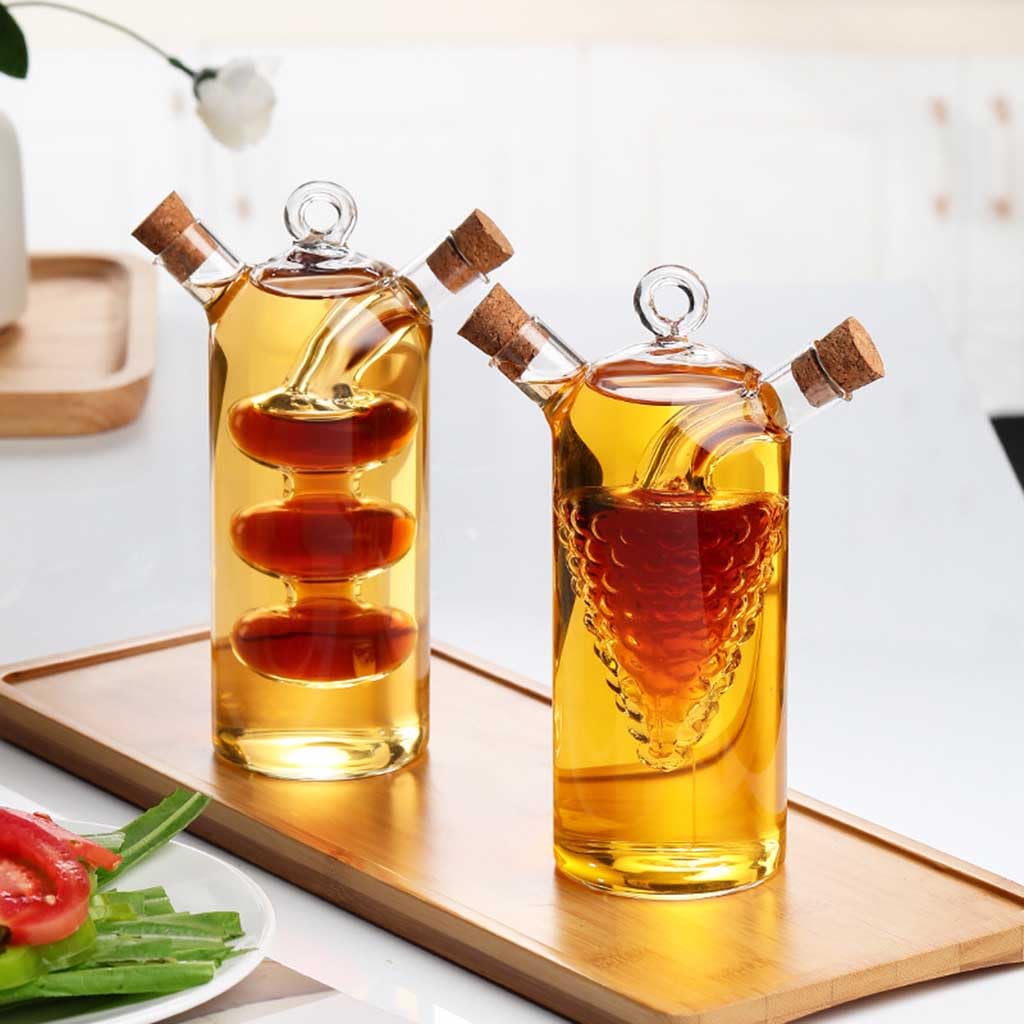 2 en 1 Botellas Dispensadoras de Aceite y Yinagre, Botella de Aceite de Oliva, Suministros de Cocina Recipiente dispensador de Aceite de Vidrio Doble para cocinar(Size:Modelo A)